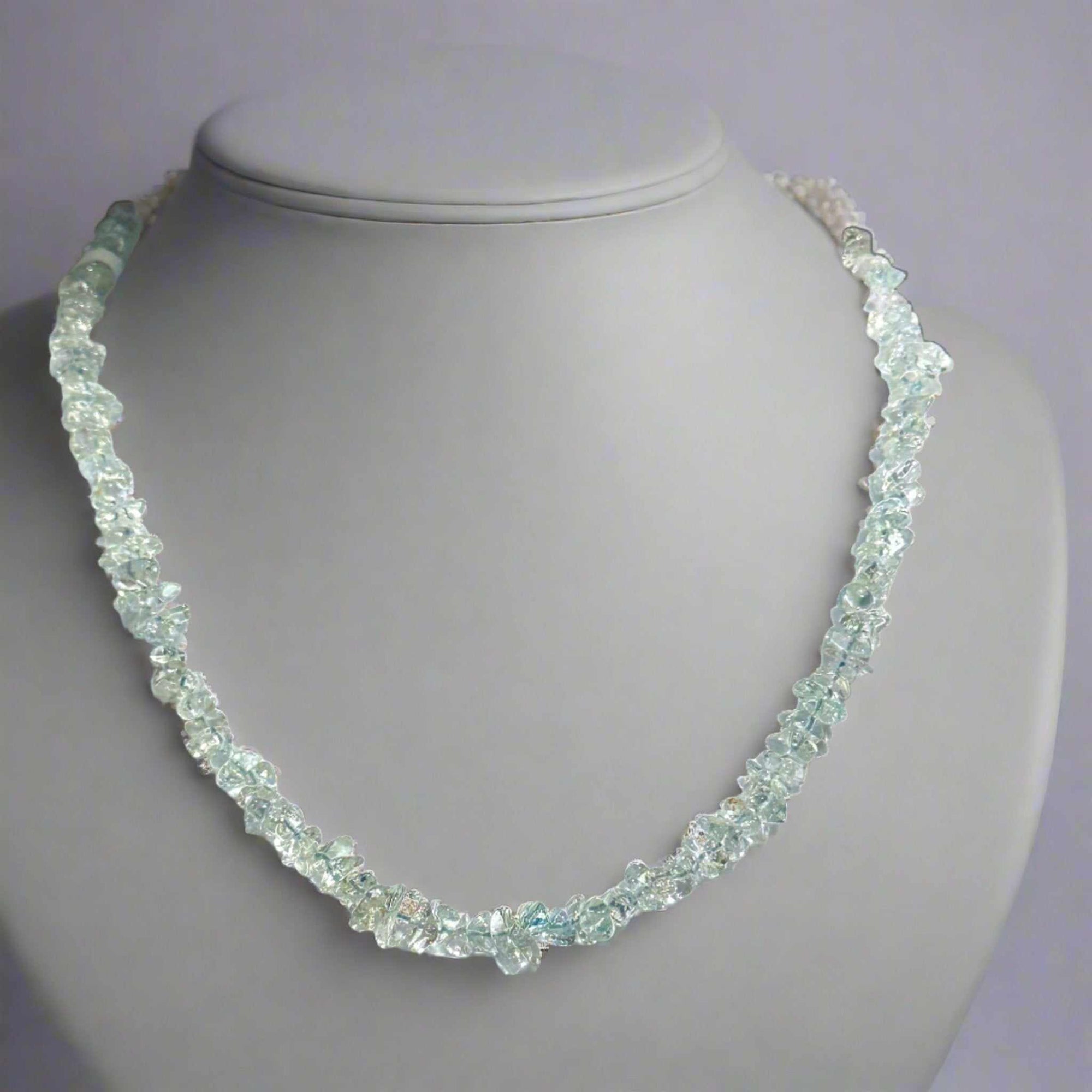 18-Inch Blue Topaz Chip Necklace with Sterling Clasp - Sacred Crystals Chains and Necklaces