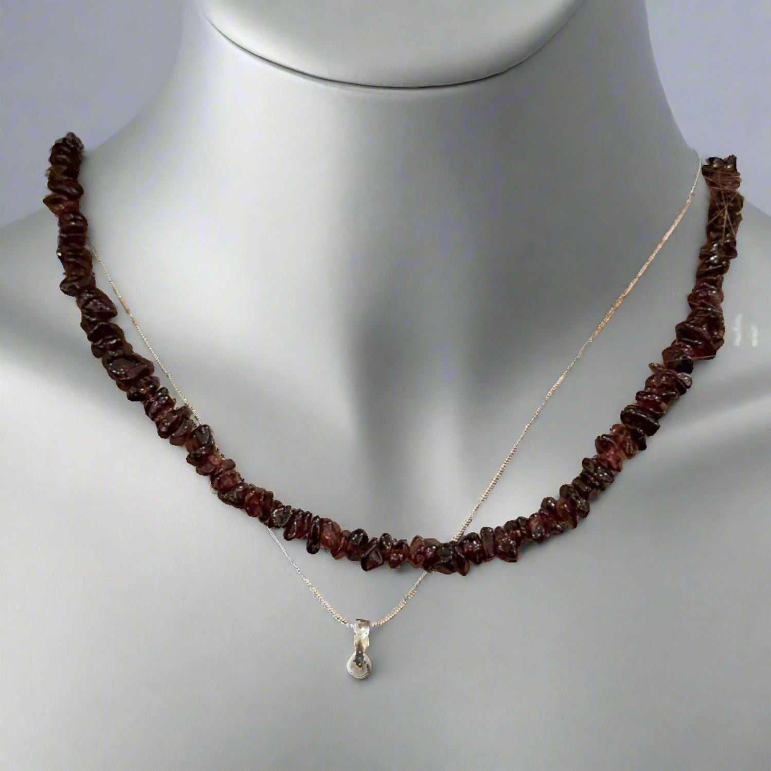 18-Inch Garnet Chip Necklace with Sterling Clasp - Sacred Crystals Chains and Necklaces