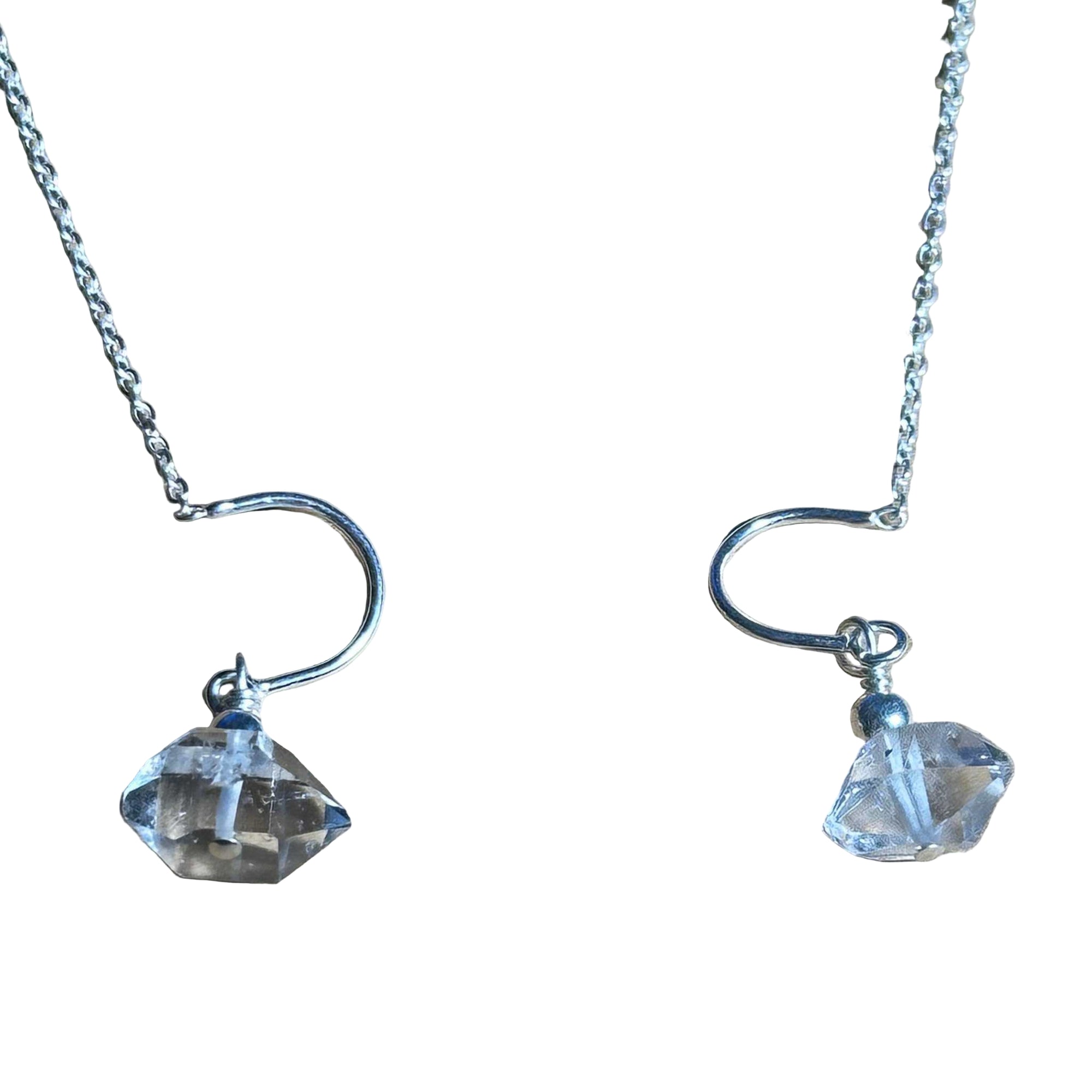 Herkimer Threads Bertoni sterling silver earrings with clear crystal pendants on chain links