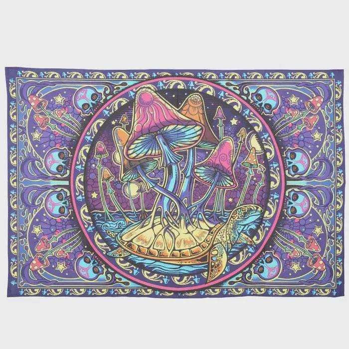 3D Single Mushroom Tapestry with vibrant colors and intricate design, 100% cotton, includes 3D glasses.