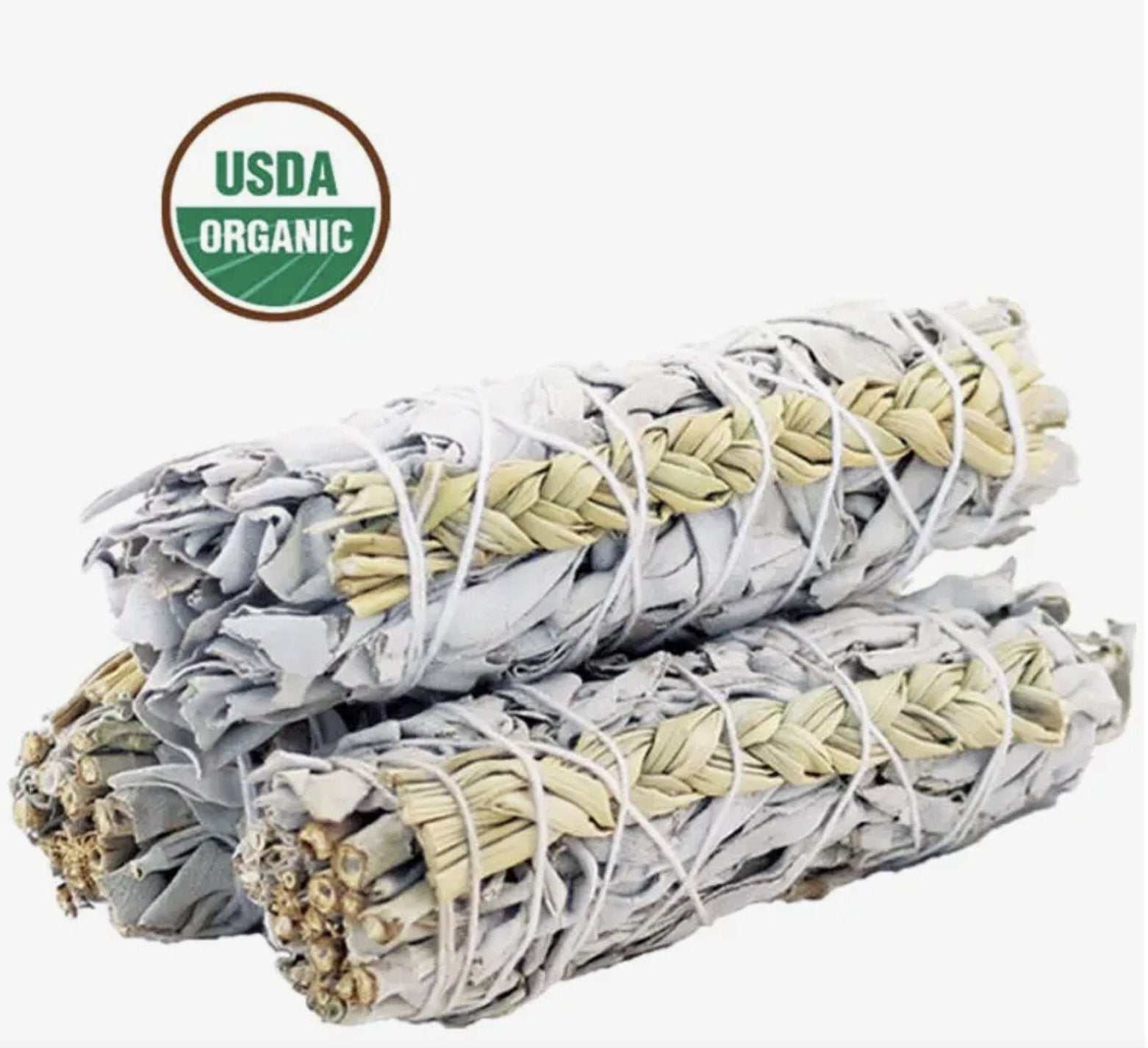 4" Sweetgrass w/White Sage (Organic) - Sacred Crystals Smudge Sticks