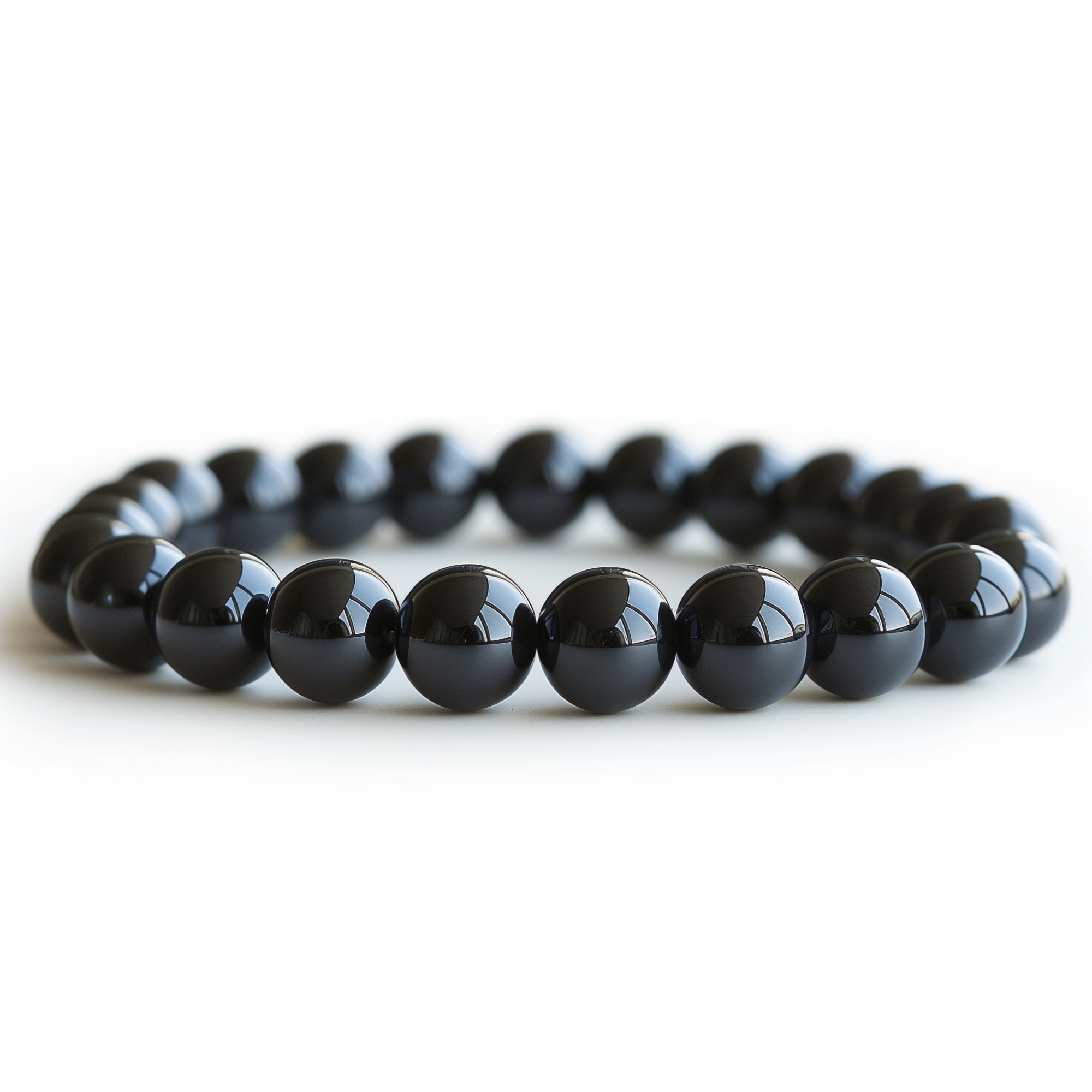 Black obsidian stackable round bead bracelet for protection and grounding