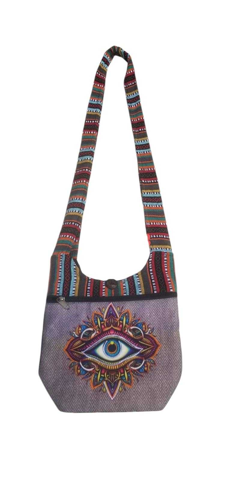 Cotton Mini Third Eye Bag with colorful strap and embroidered eye motif