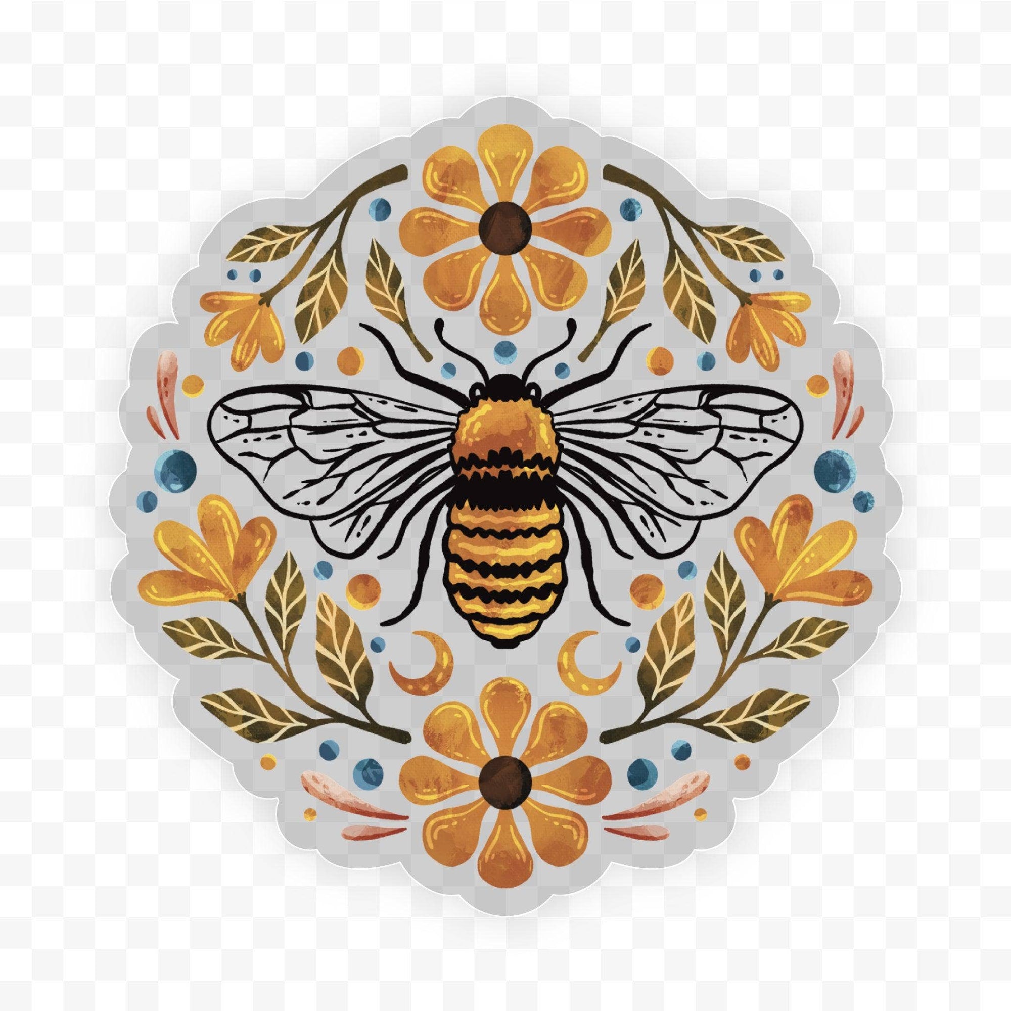 Flowers And Bee (Clear) Sticker
