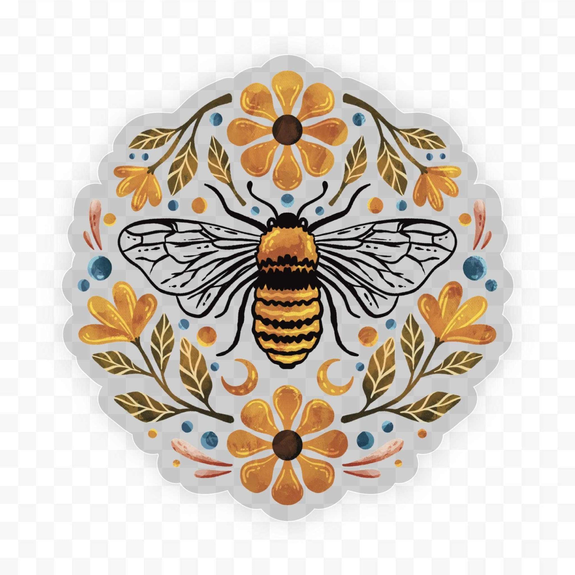 Flowers And Bee (Clear) Sticker