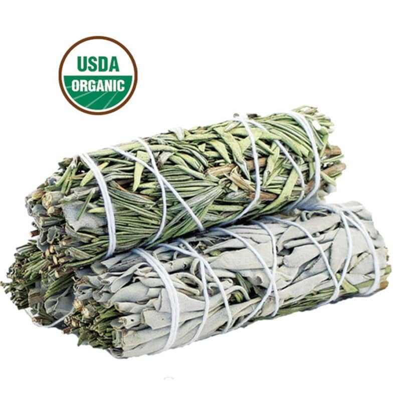 Organic White Sage & Rosemary Smudge Stick for Cleansing and Meditation, 4-inch Bundle