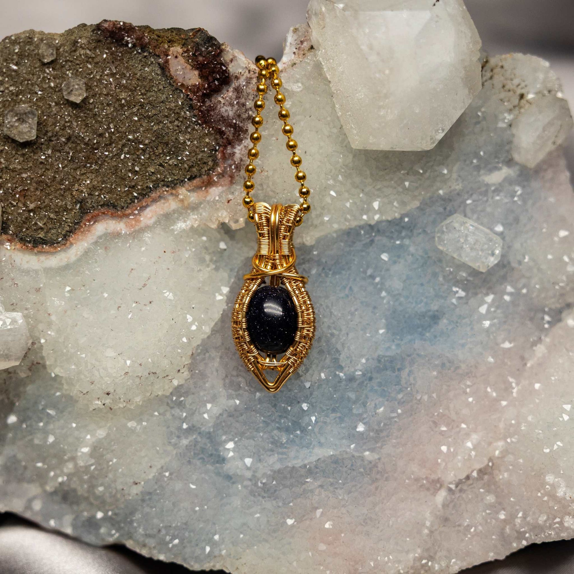 Blue Sandstone Wire Wrap Crystal Pendant