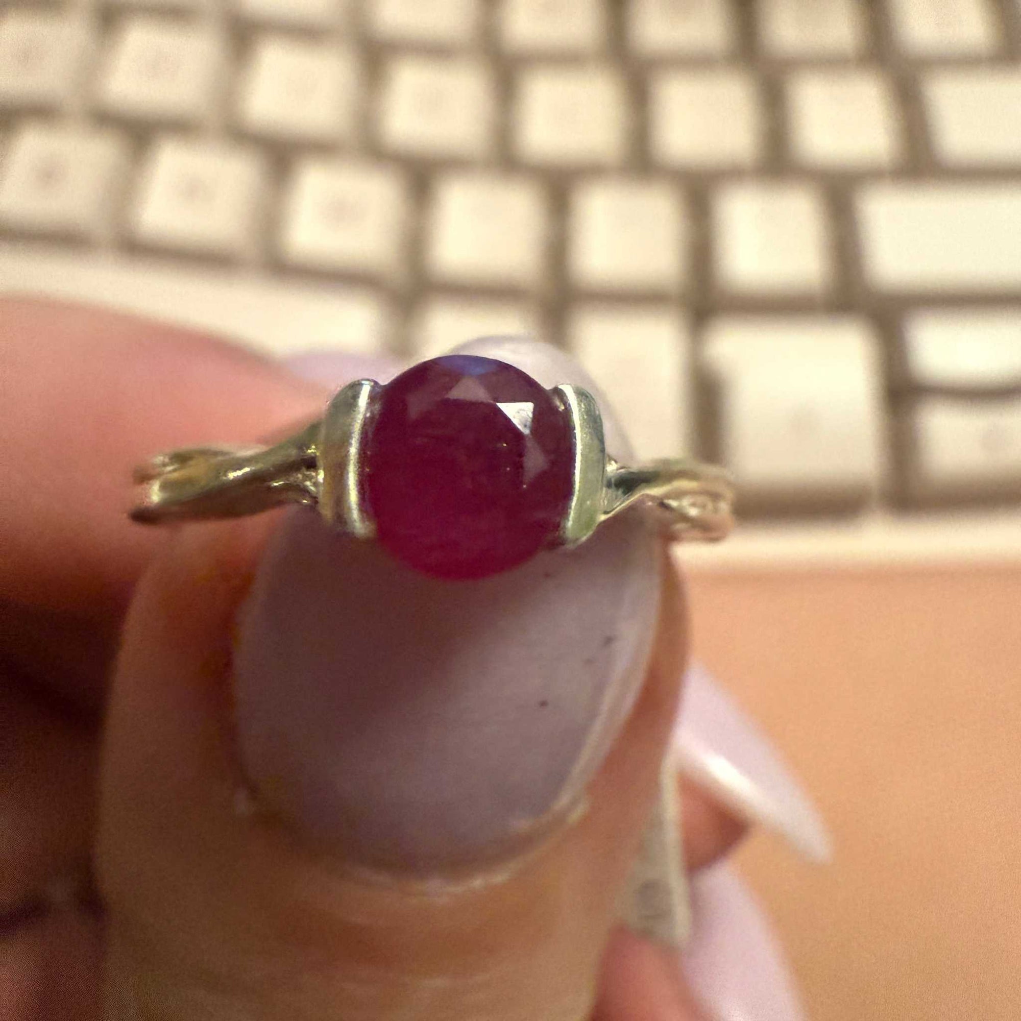 Dainty Ruby Sterling Silver Ring, Entwined Band, Size 5