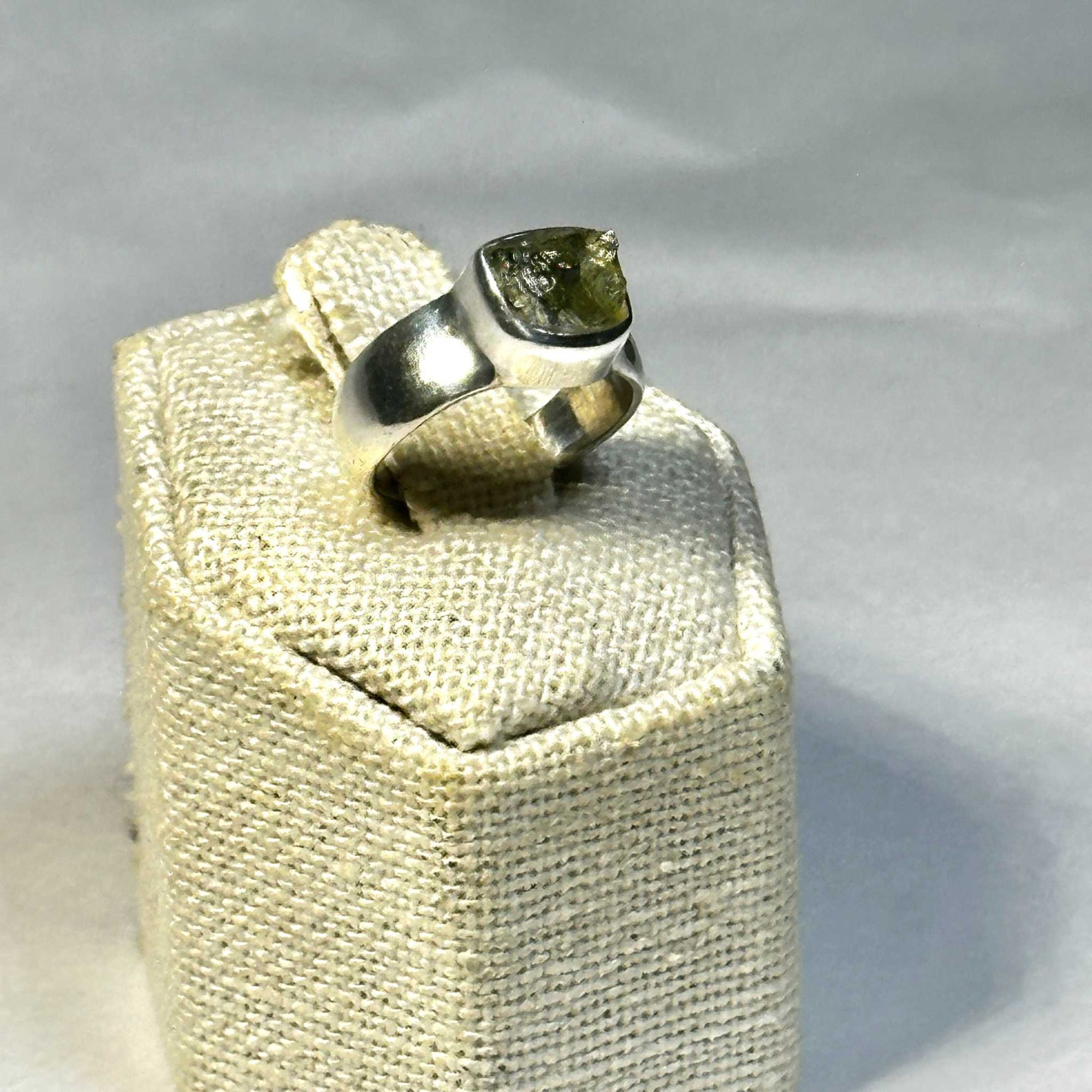 Raw Moldavite Ring Size 5 "Galactic Square"