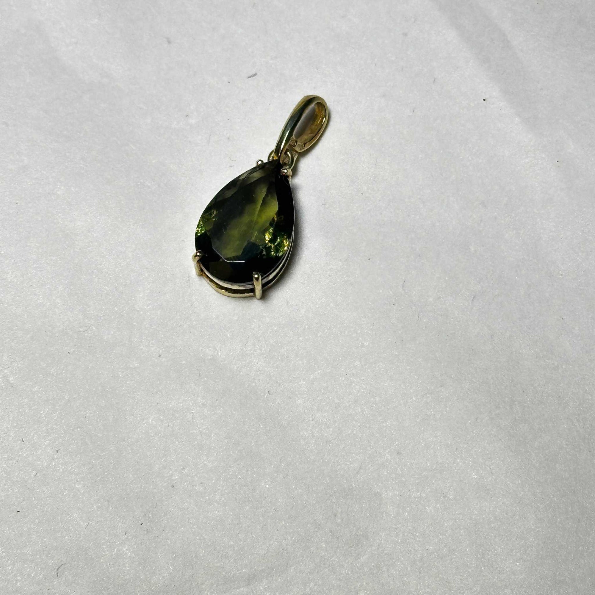 Gold-Plated Sterling Silver Moldavite Faceted Drop Pendant
