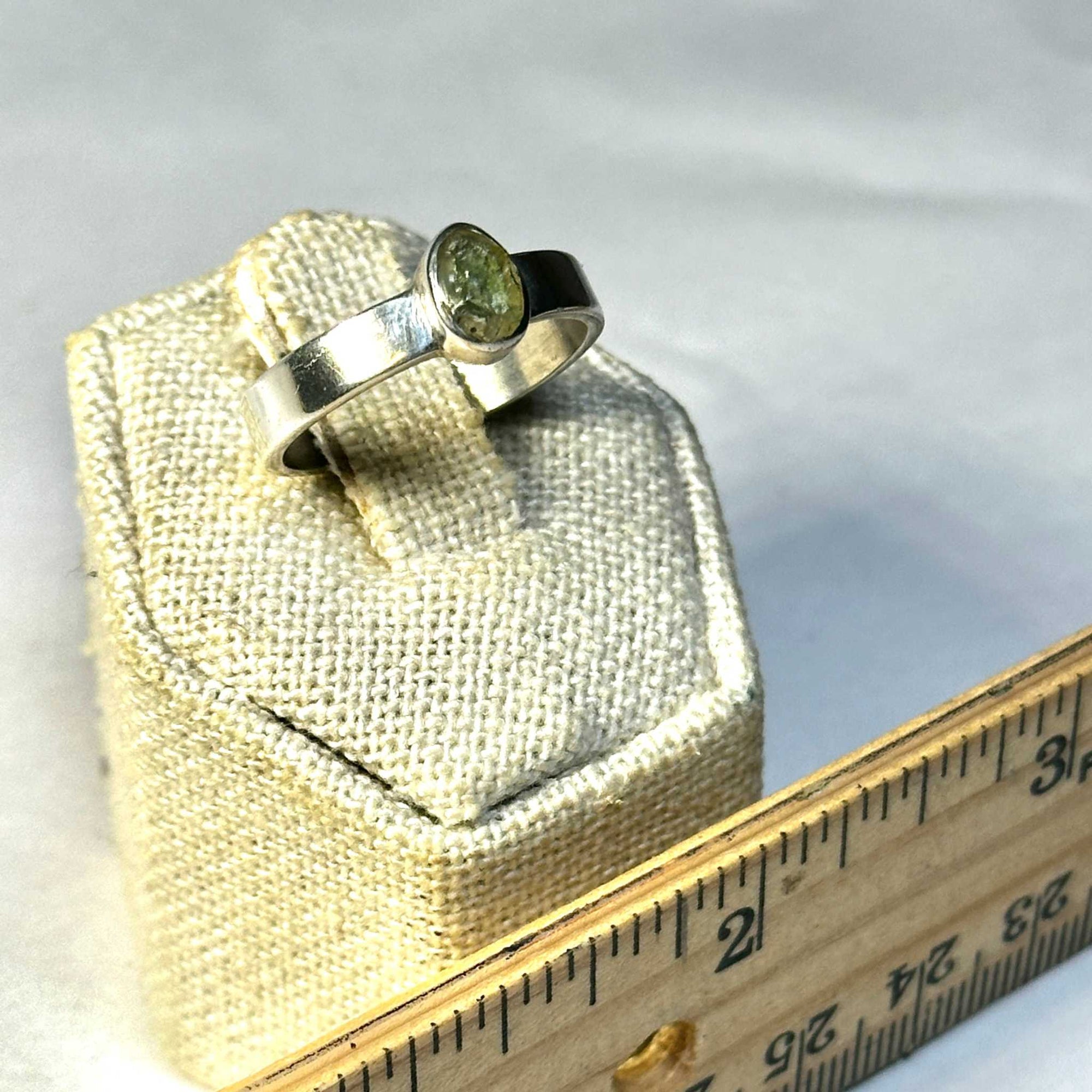 Raw Moldavite Ring Size 9 "Starborn Shield”