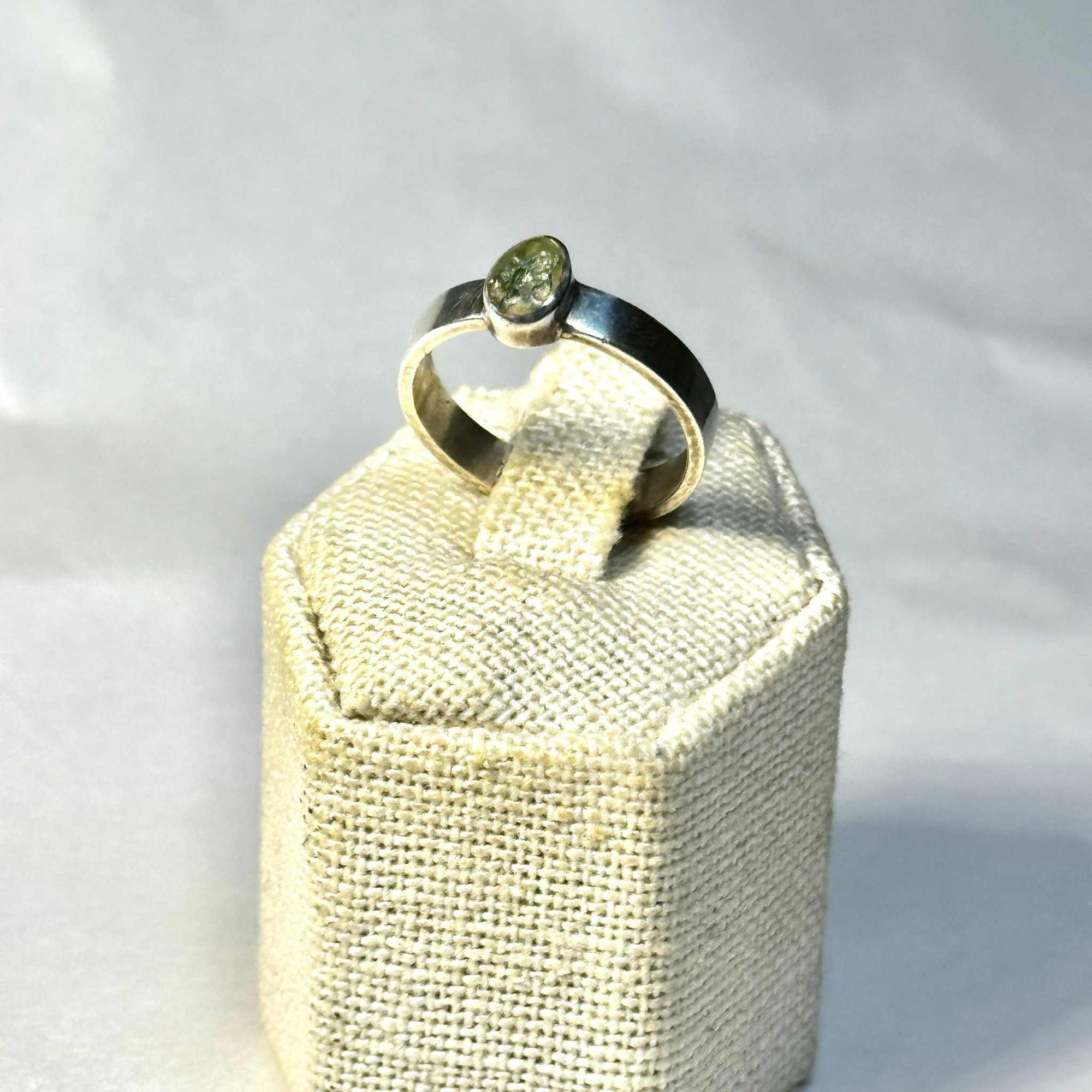 Raw Moldavite Ring Size 9 "Starborn Shield”