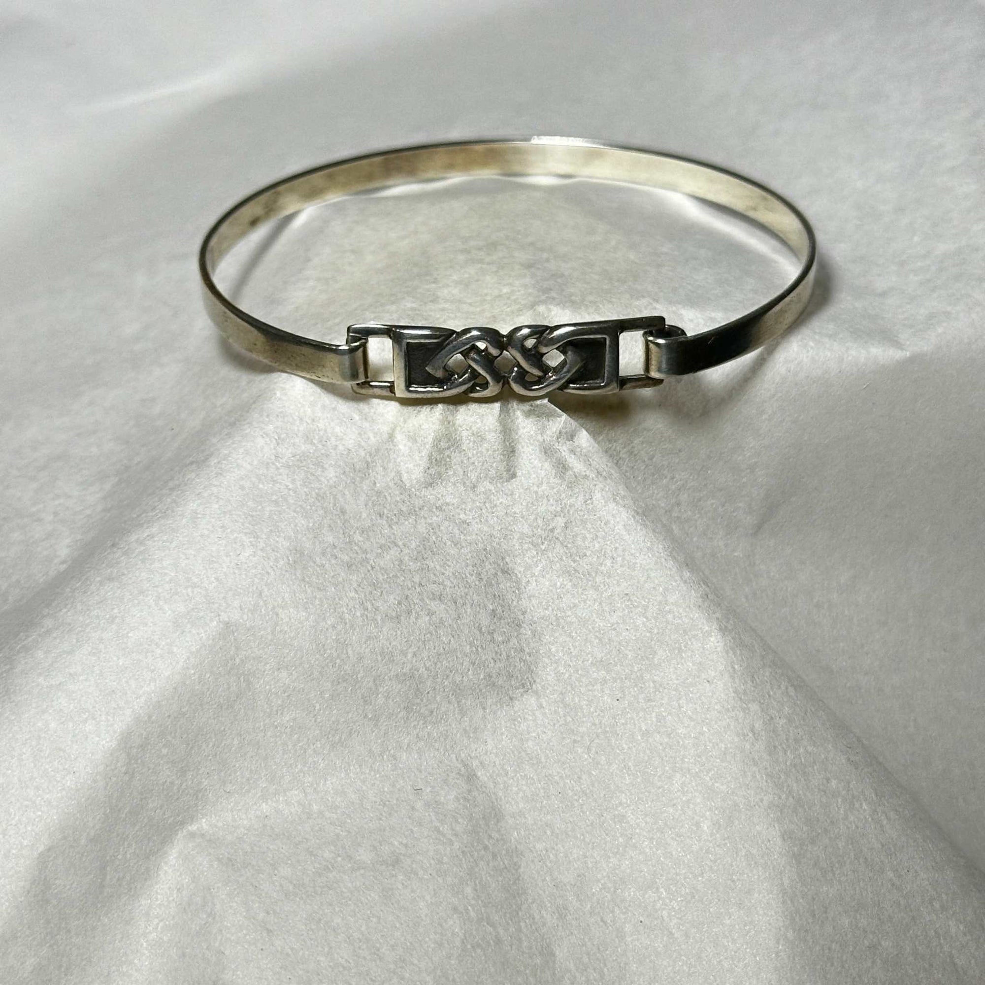 Celtic Knot Hearts Bangle Sterling Silver Bracelet