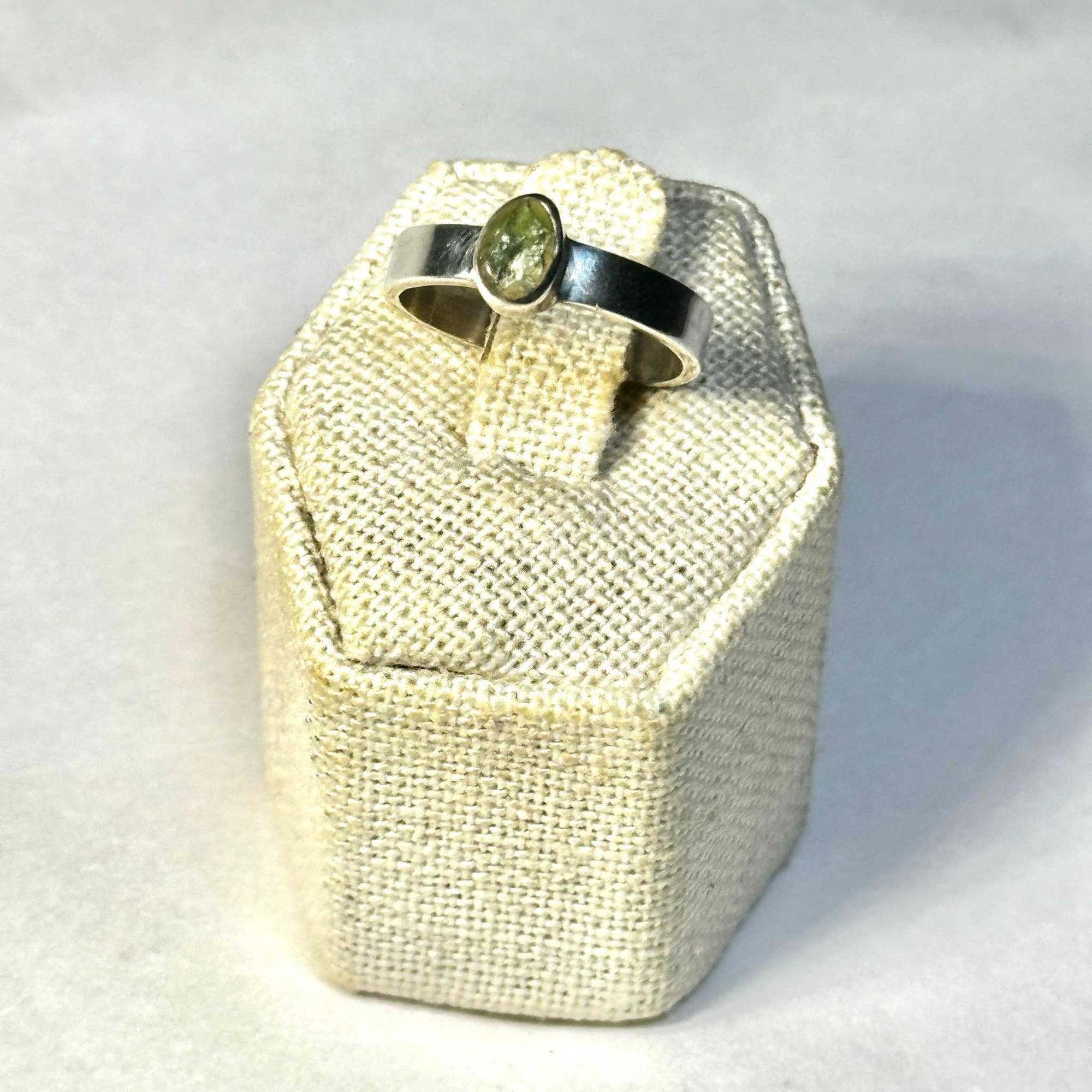 Raw Moldavite Ring Size 9 "Starborn Shield”