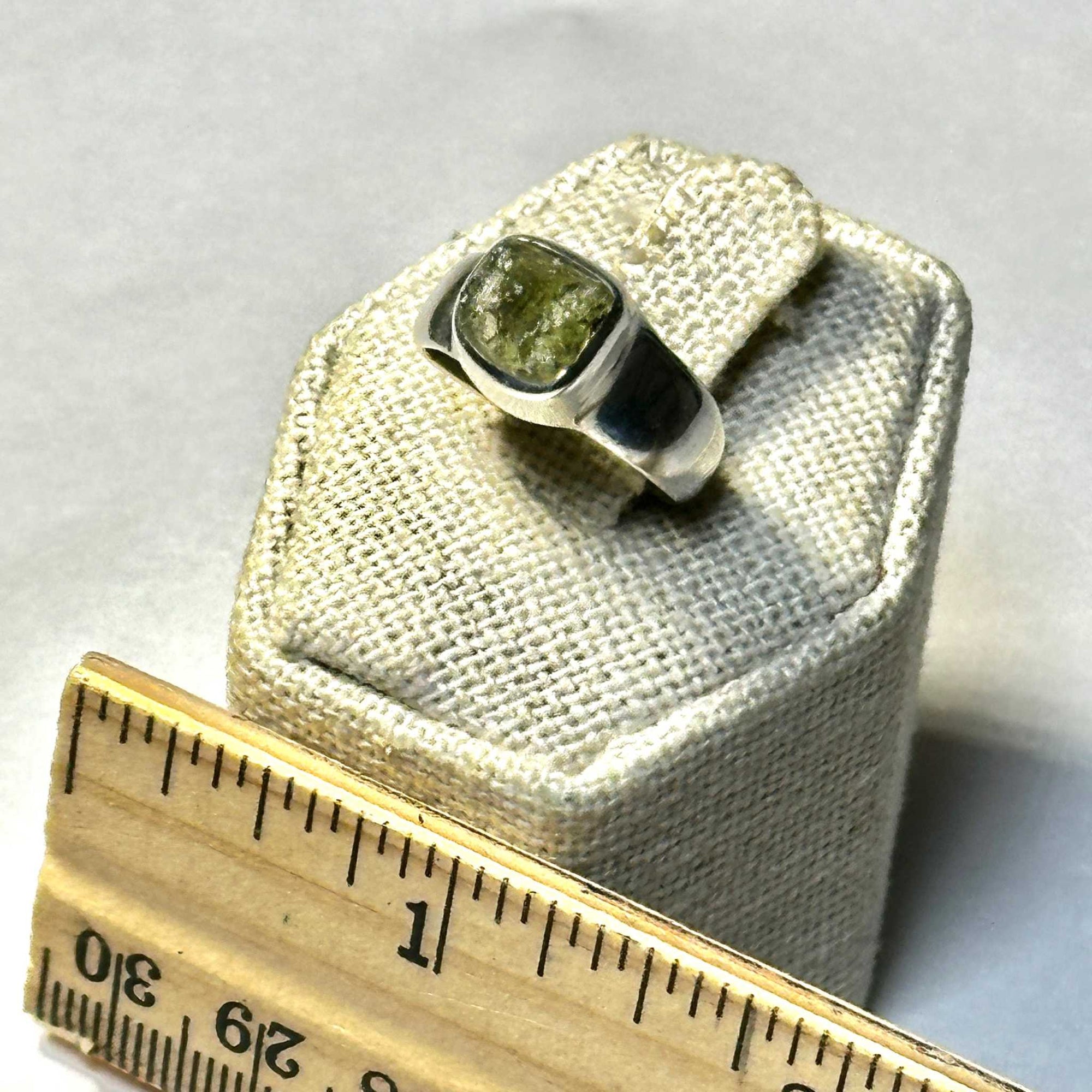 Raw Moldavite Ring Size 5 "Galactic Square"