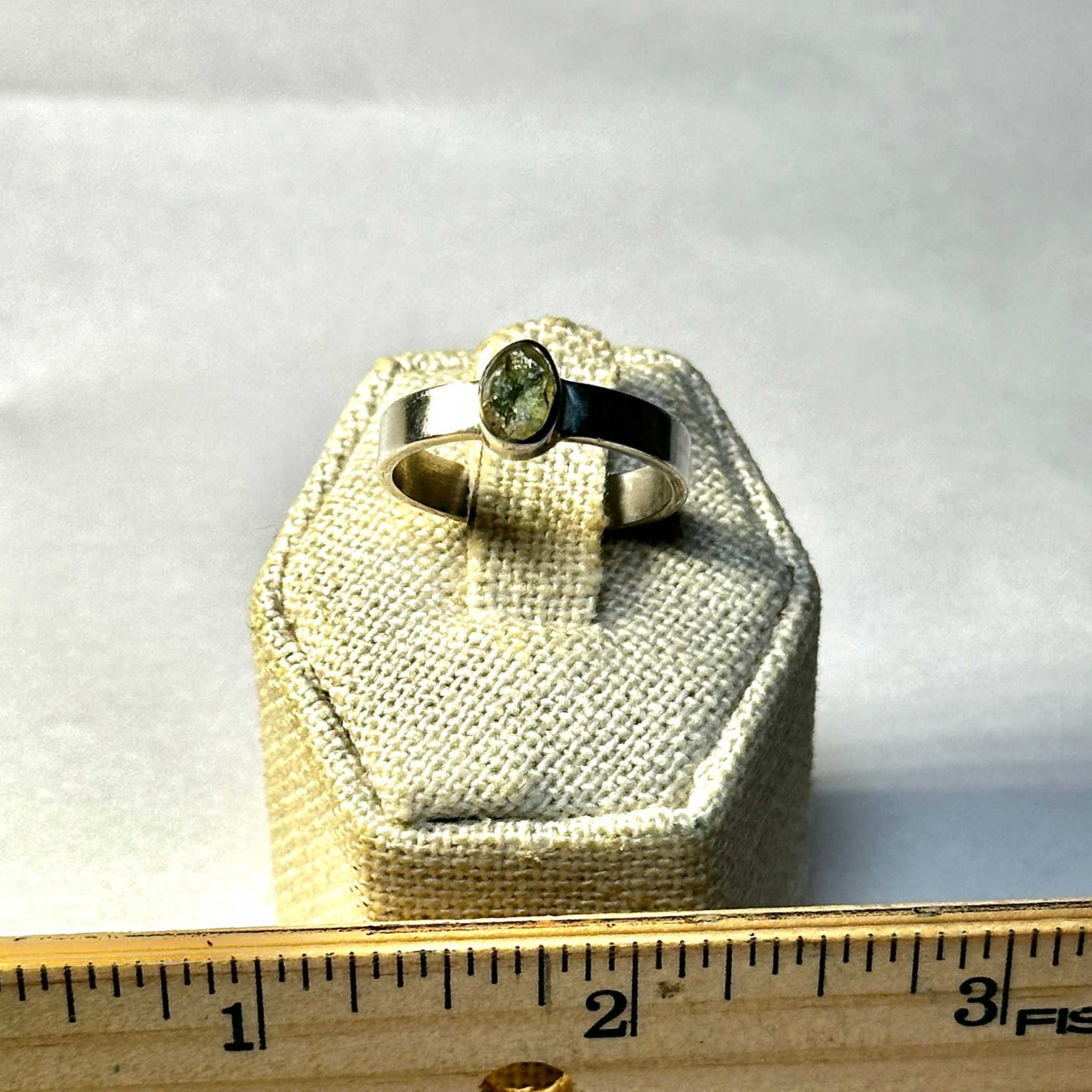 Raw Moldavite Ring Size 9 "Starborn Shield”