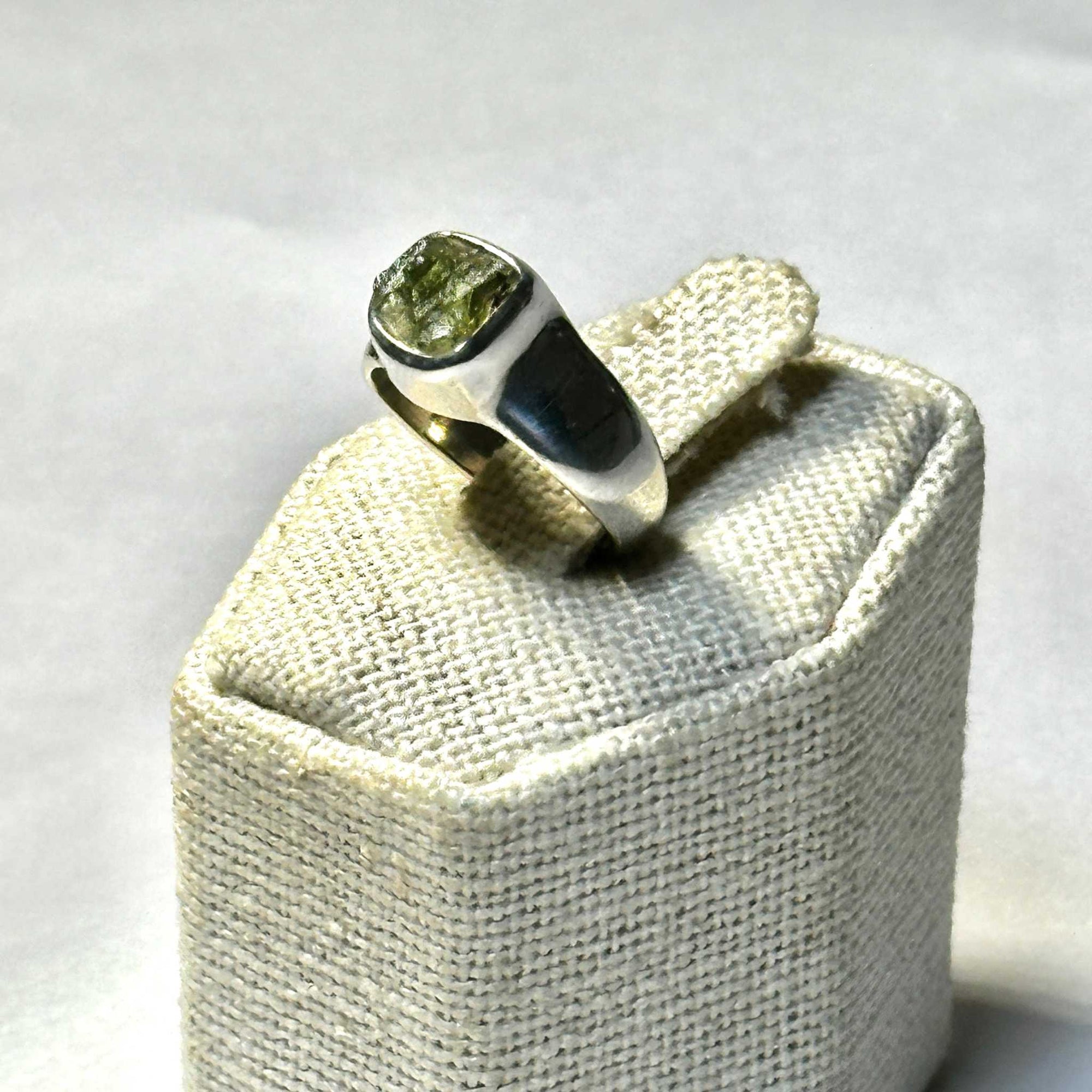 Raw Moldavite Ring Size 5 "Galactic Square"