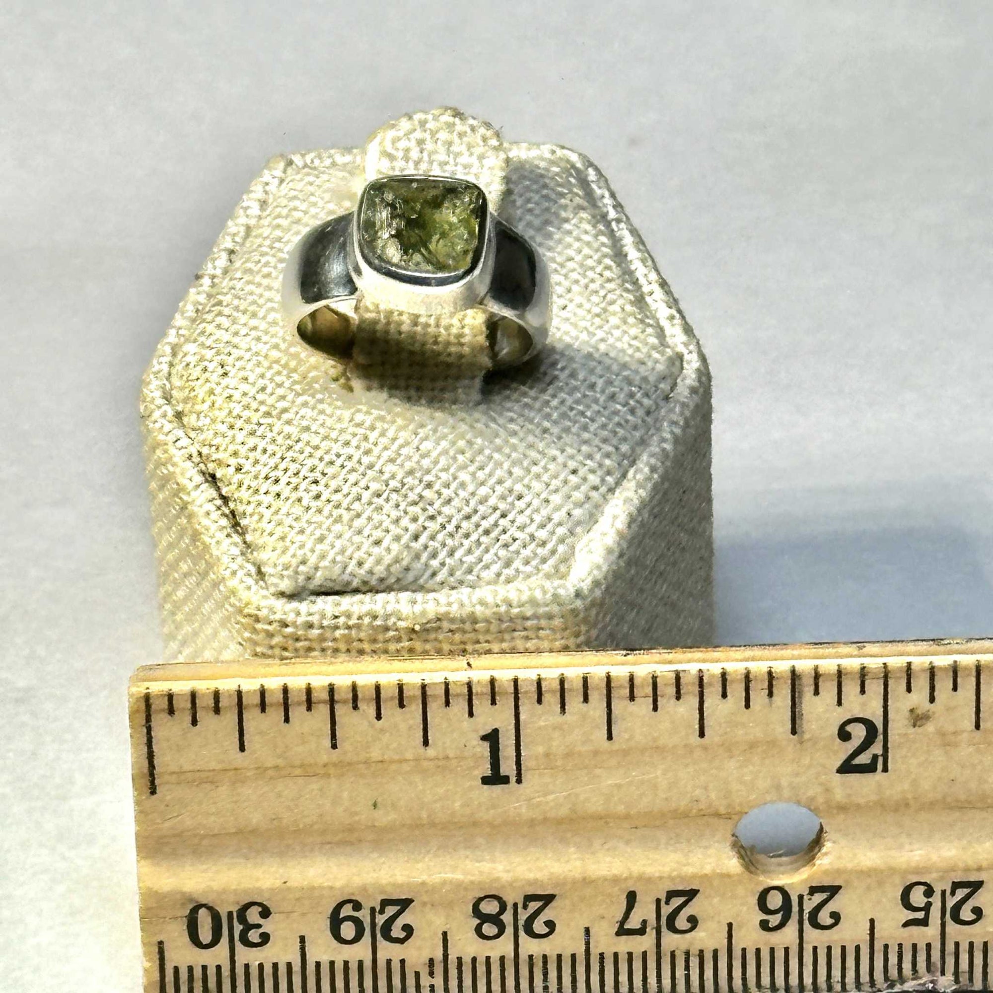 Raw Moldavite Ring Size 5 "Galactic Square"