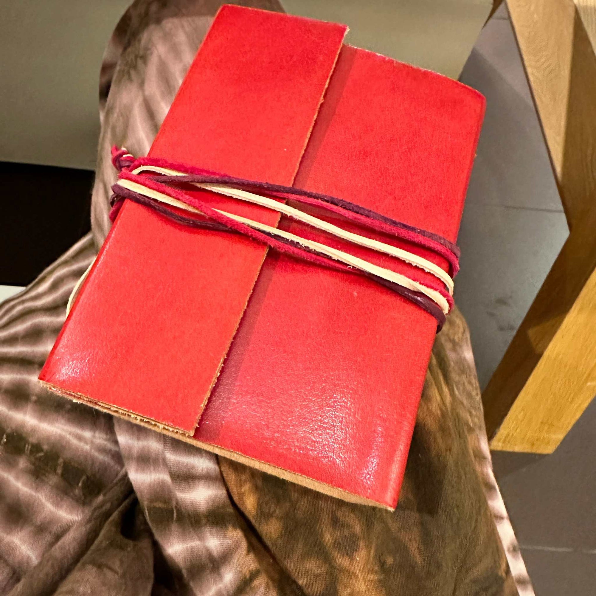 Red Leather Journal with Leather Ties