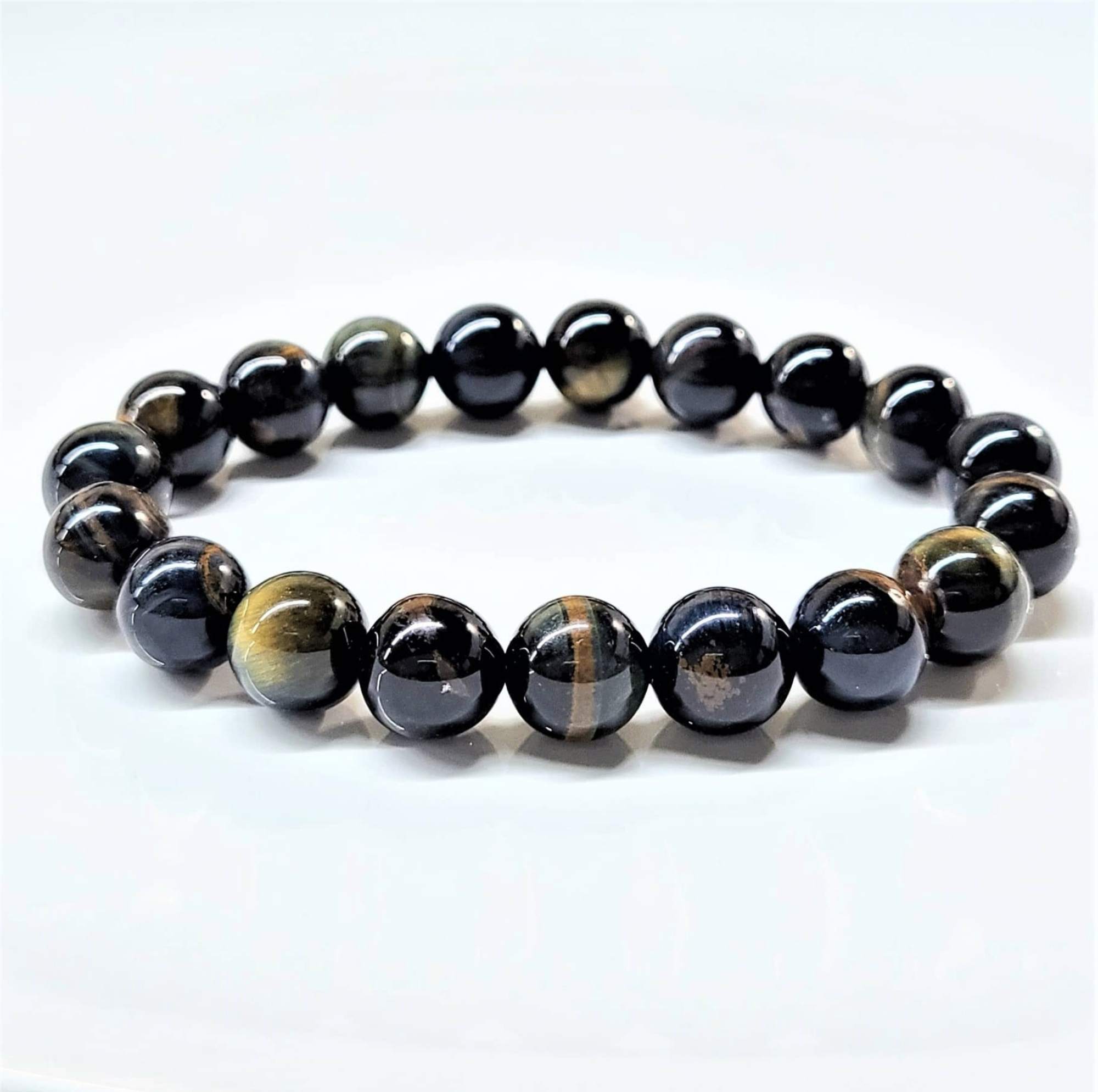 Blue Tiger Eye (Hawk's Eye) round bead bracelet for mental stability and protection