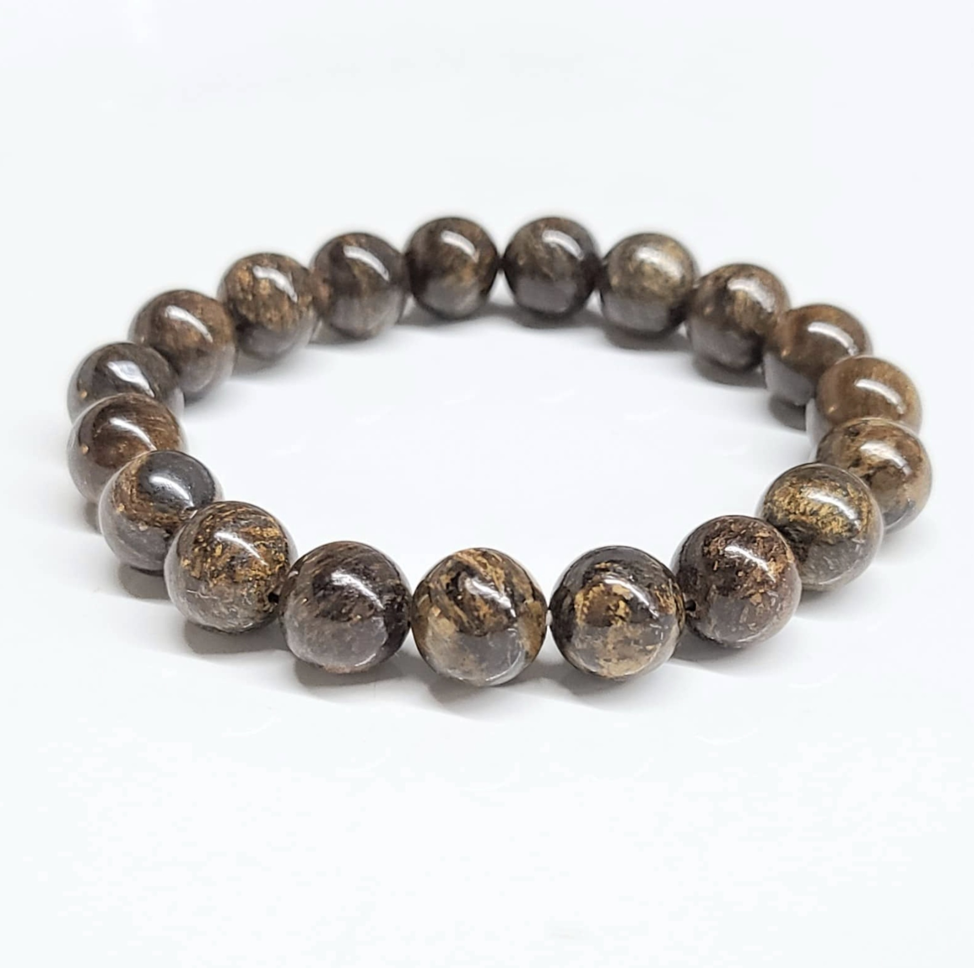 Bronzite Natural Crystal Round Bead Stretch Bracelet