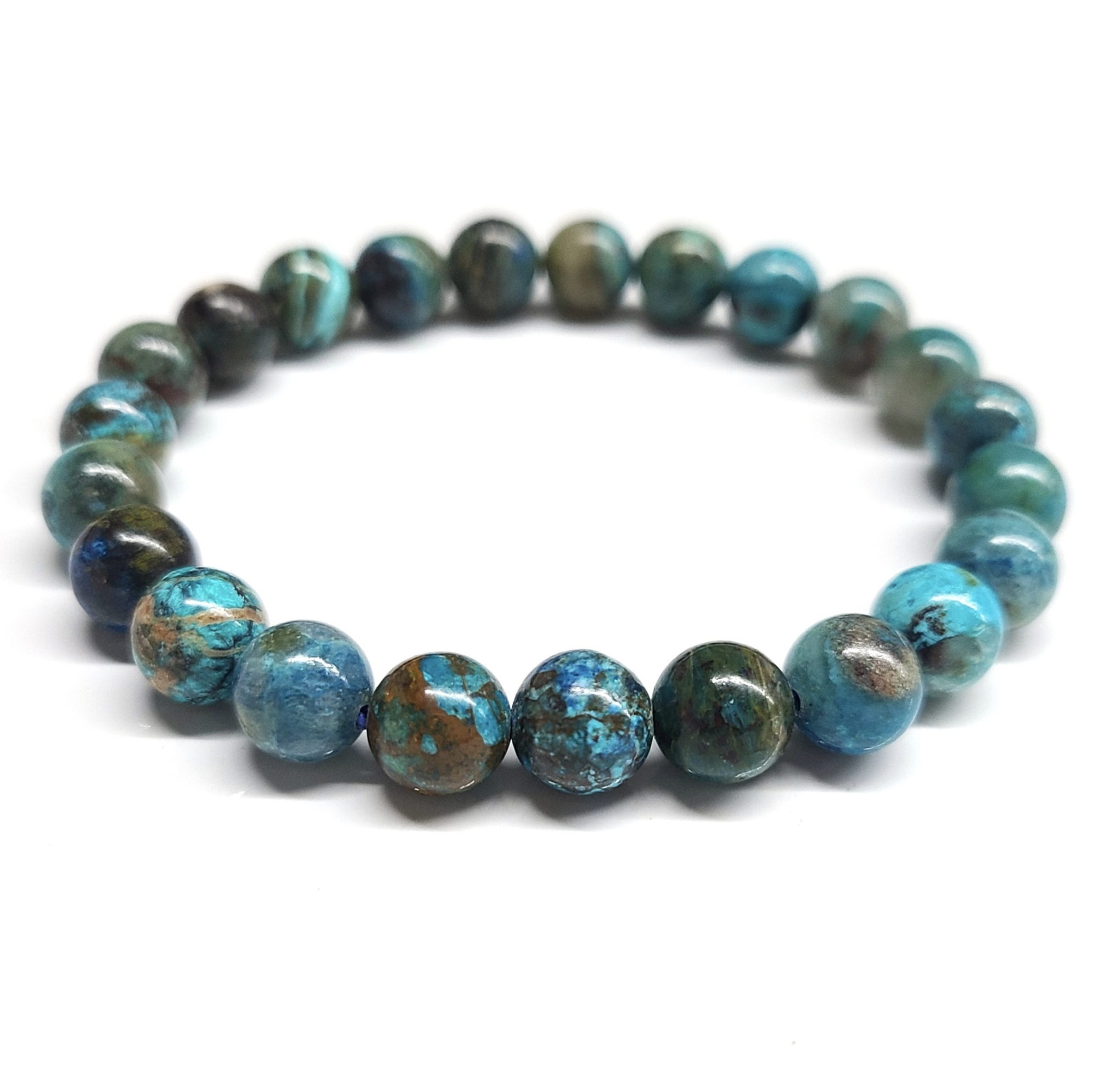Chrysocolla round bead stackable bracelet with vibrant blue-green hues for spiritual and emotional balance