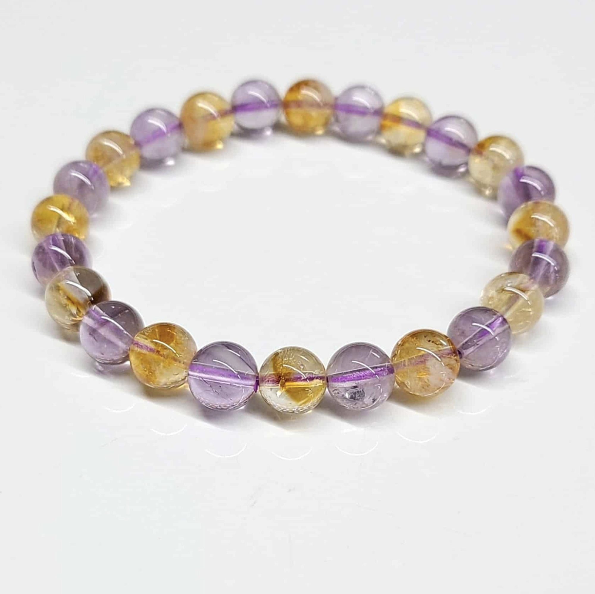 Amethyst and Citrine round bead stackable bracelet with 8mm beads for spiritual balance and manifesting blessings