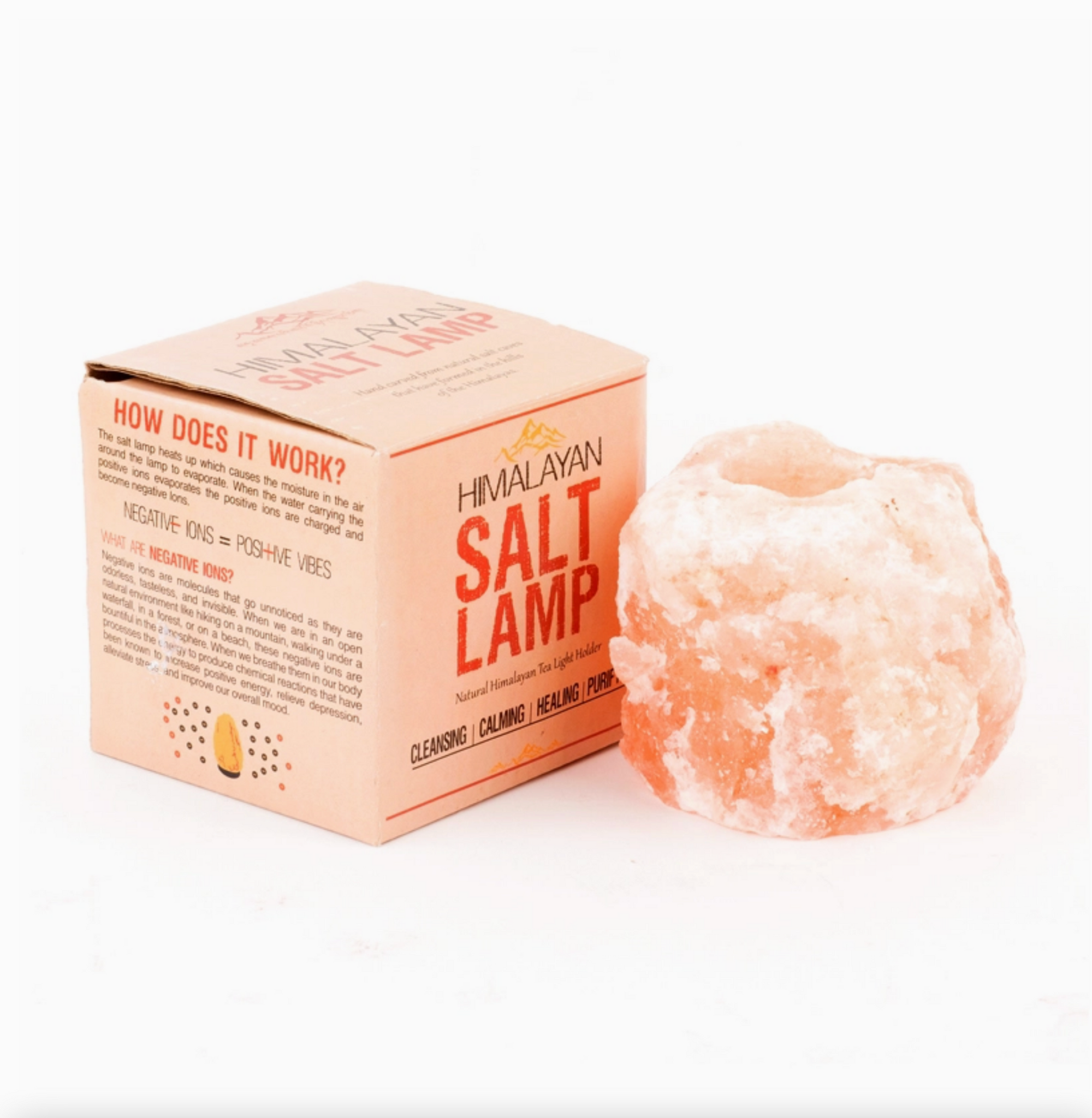 Himalayan Tea Light Candle Holder made from natural pink salt, 3.5 inches tall with packaging box, tea light candle not included