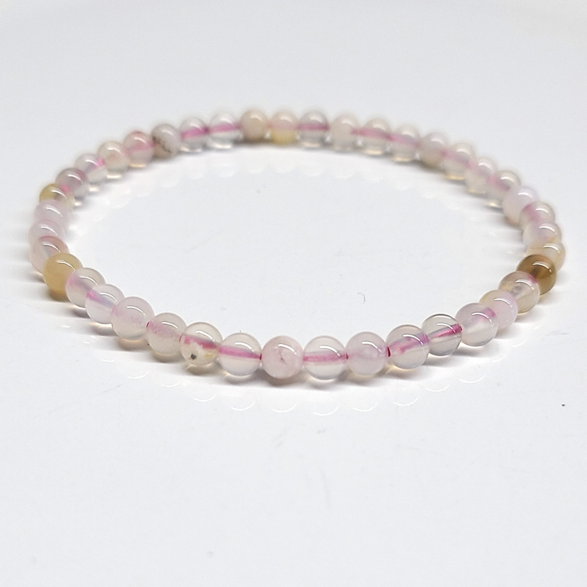 Flower Agate Bracelet 4mm with pink and white floral patterns on beads.