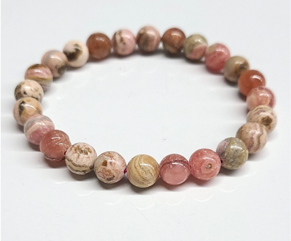 Heart Awakening Rhodochrosite 8mm round bead bracelet for emotional healing and love