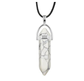 Howlite bullet point necklace with white and grey veined crystal pendant on black cord