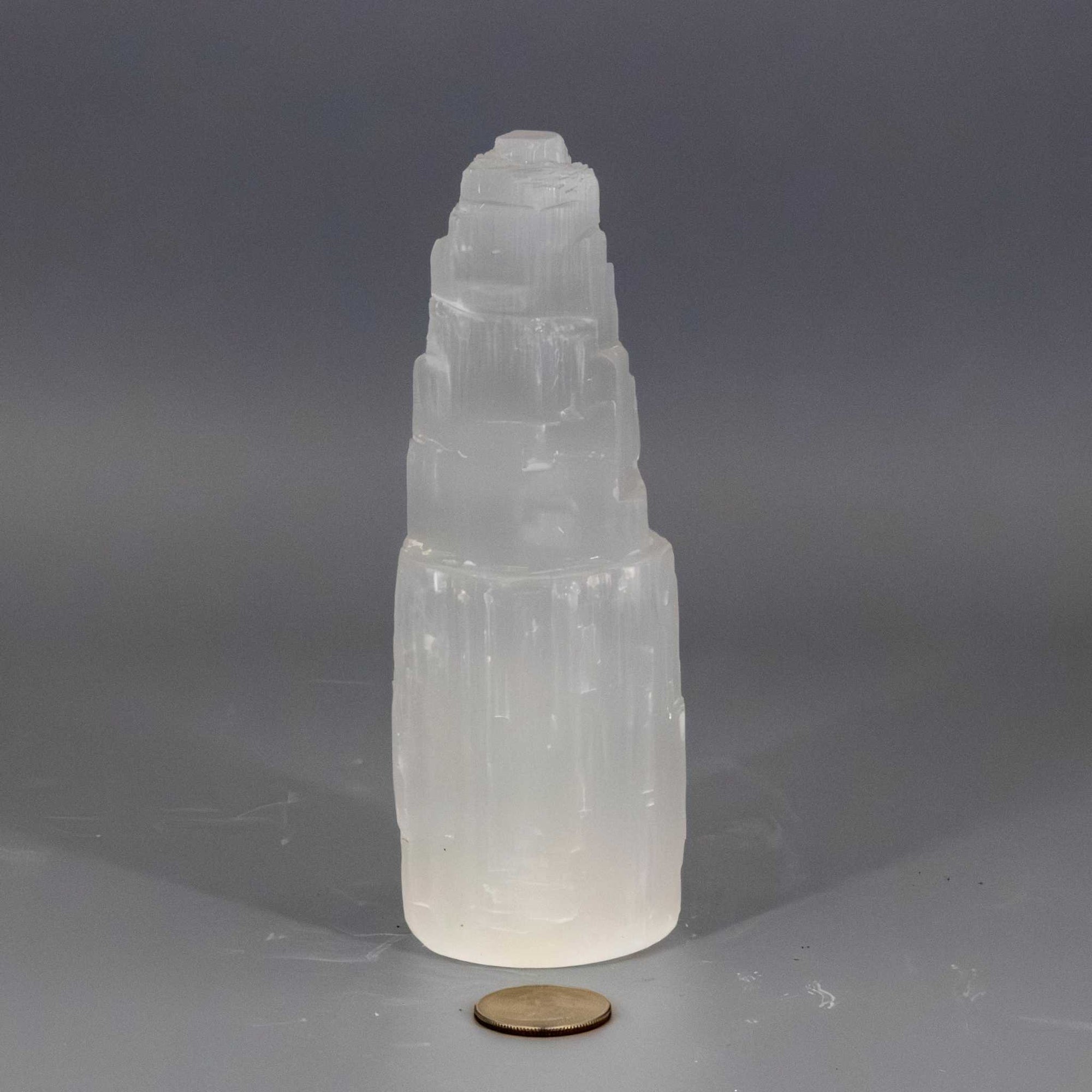 Selenite Carved Tower (drilled for LED light)