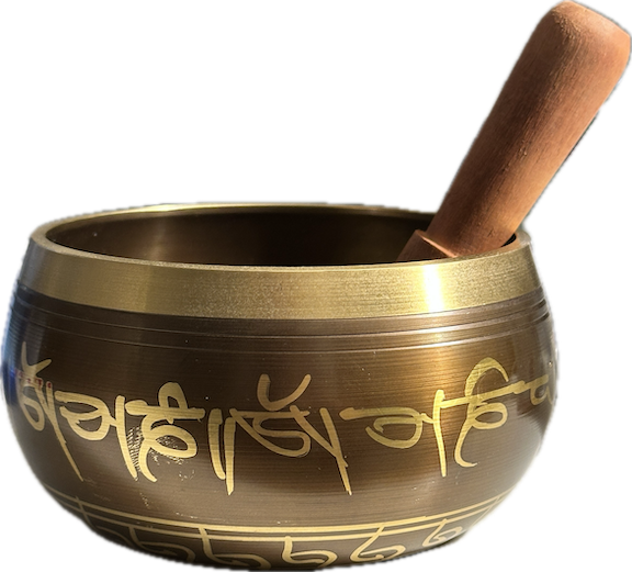 Tibetan Singing Bowl 5" with Mallet, Decorative Design