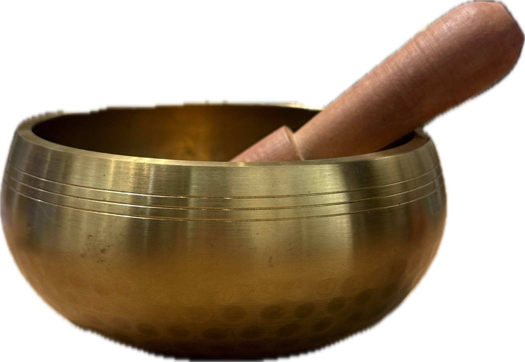 Tibetan Singing Bowl with mallet, hand hammered gold, 4.5 inches.
