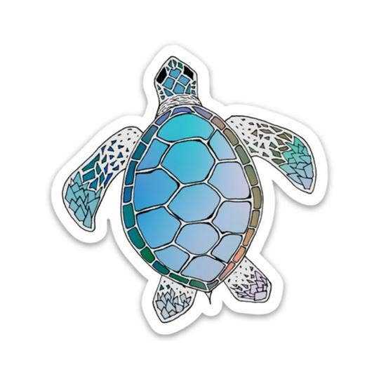 Blue and green sea turtle sticker water-resistant vinyl ocean design 3 inch