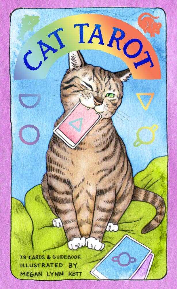 Cat Tarot deck illustrated by Lynn Kott, featuring 78 cat-themed tarot cards and a guidebook.