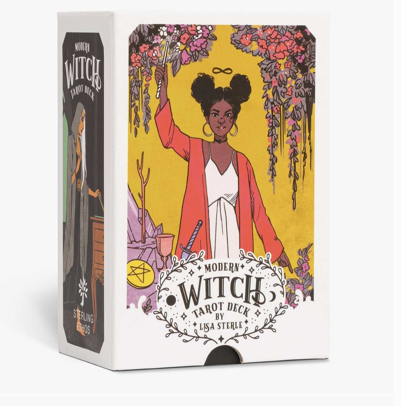 Modern Witch Tarot Deck by Lisa Sterle featuring diverse, vibrant witch-themed card art and traditional tarot symbols
