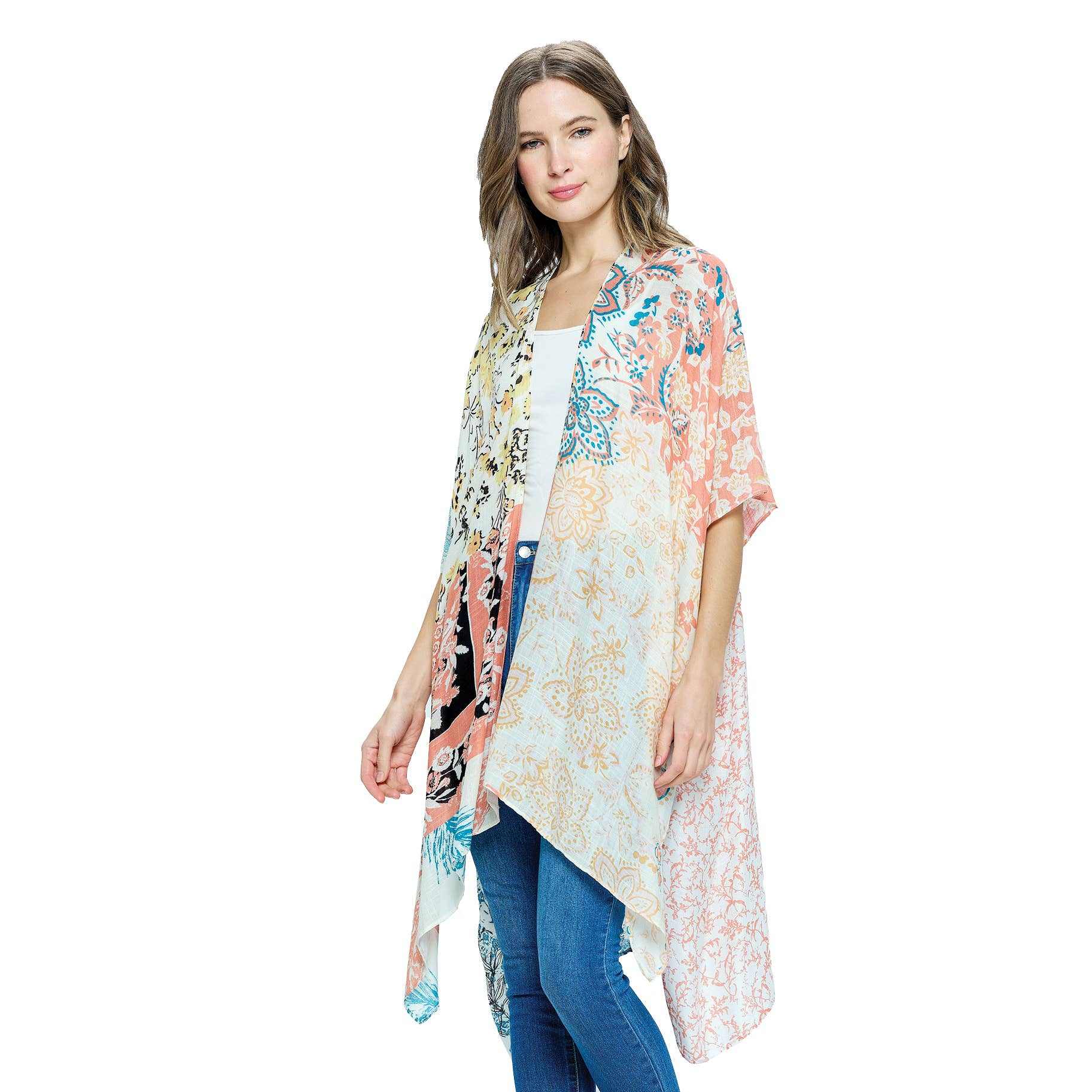 Multi-Colored Boho Floral Kimono Cover Up