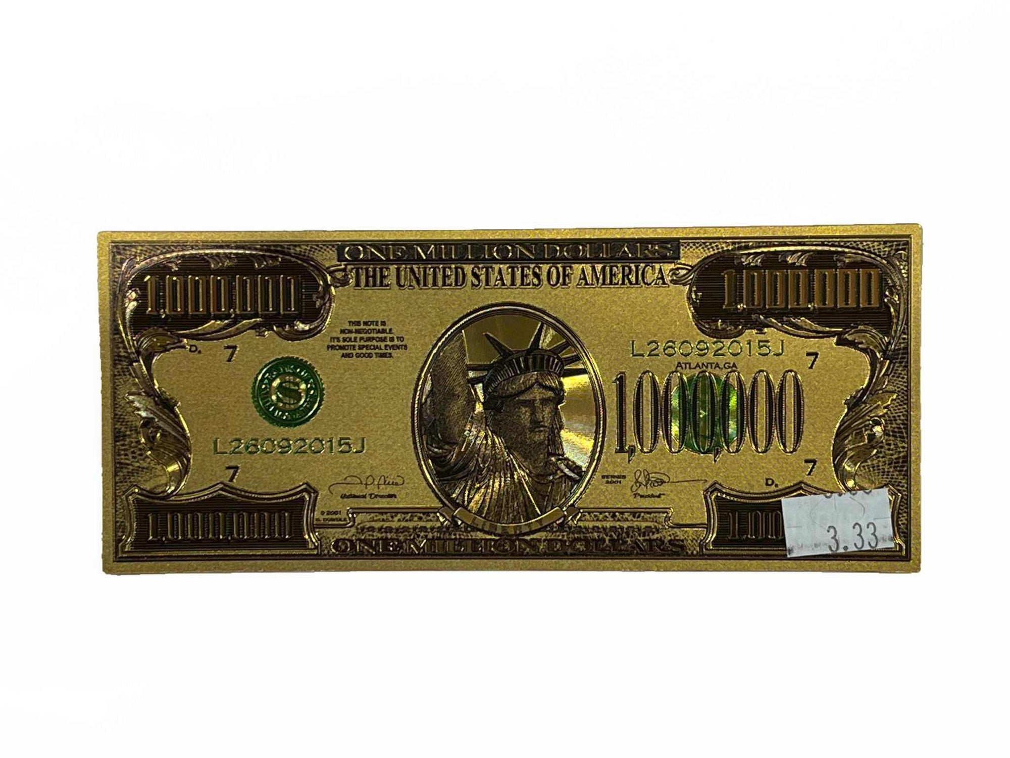 Gold Million Dollar Bill - Sacred Crystals Sacred Book Store