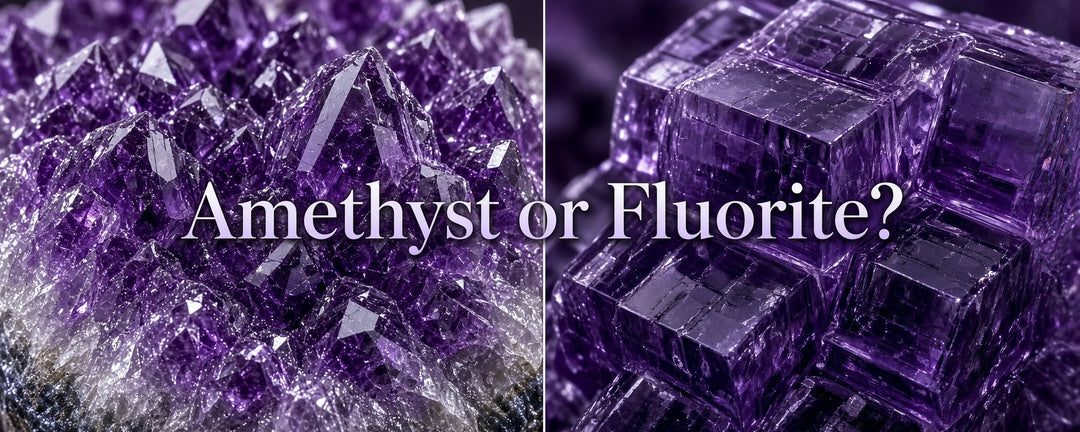 Amethyst crystal points beside cubic Fluorite — Amethyst or Fluorite?