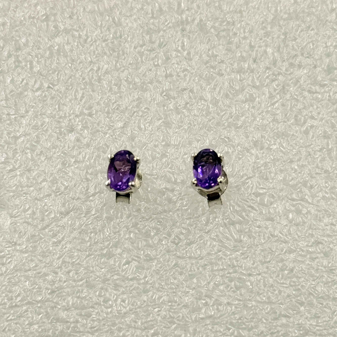 Sterling Silver Oval Amethyst Post Earrings Size 1
