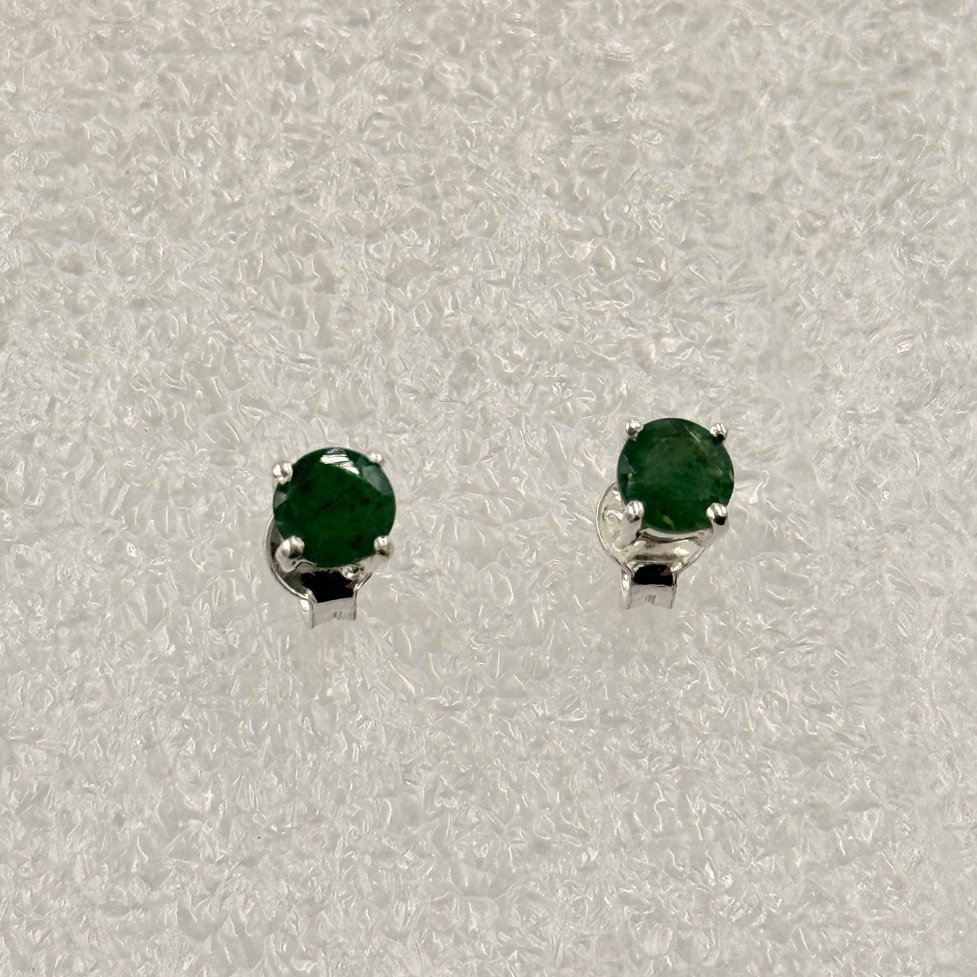 Sterling Silver Round Emerald Post Earrings Size 2