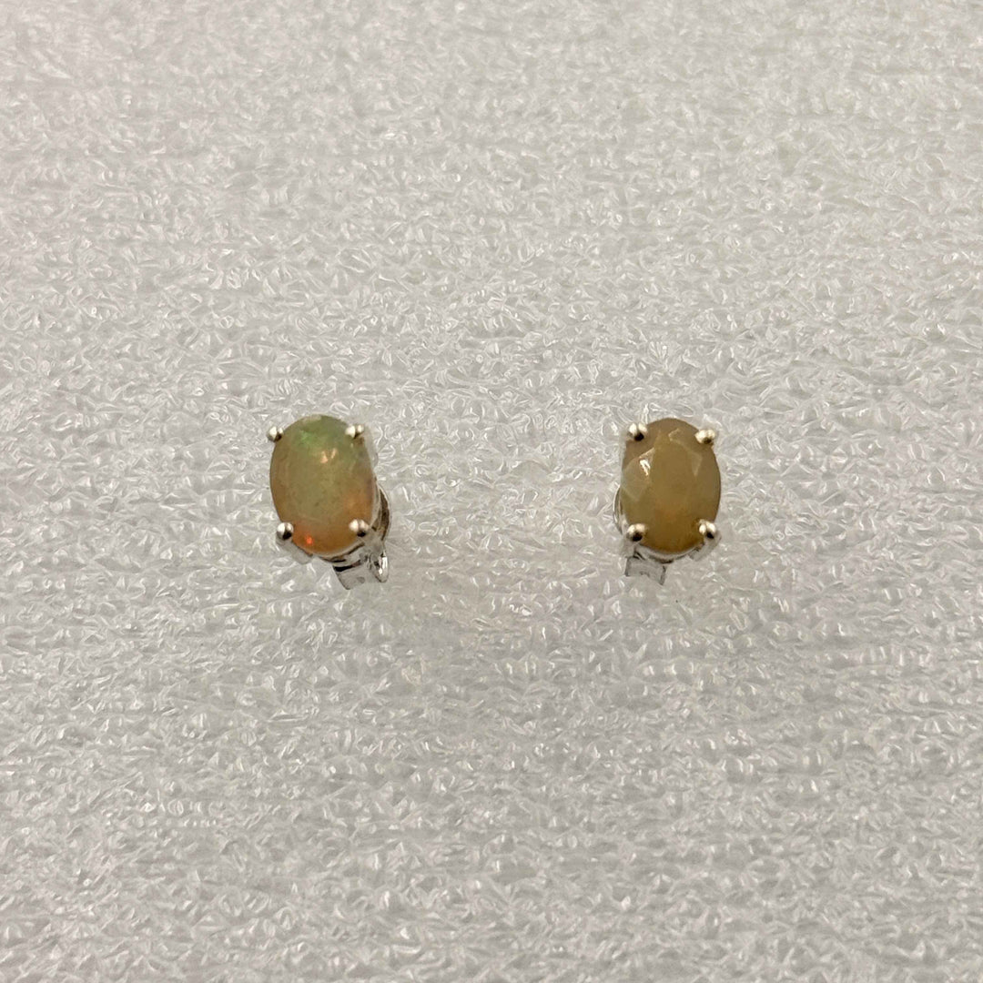 Sterling Silver Oval Ethiopian Opal Post Earrings Size 2