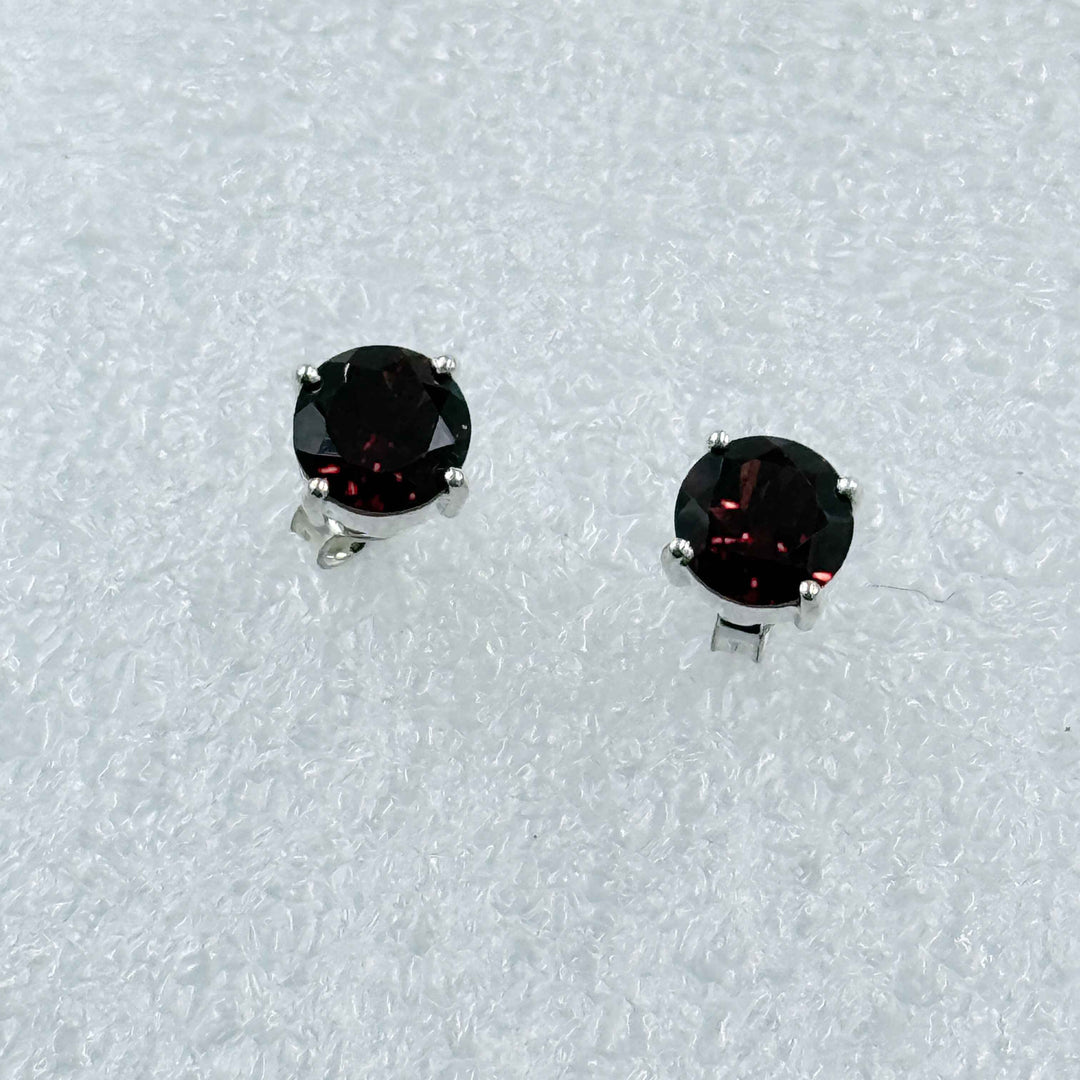 Sterling Silver Round Garnet Post Earrings Size 1