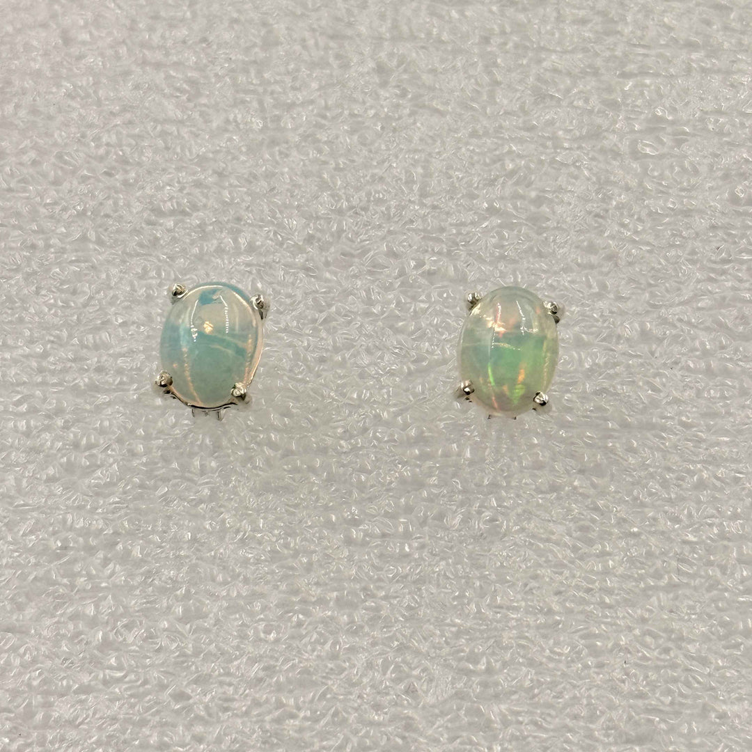 Sterling Silver Oval Ethiopian Opal Post Earrings Size 1