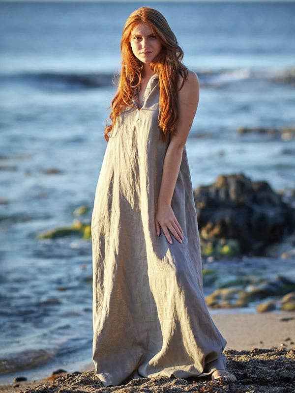 Original Simple Loose Gray Hooded Maxi Dress