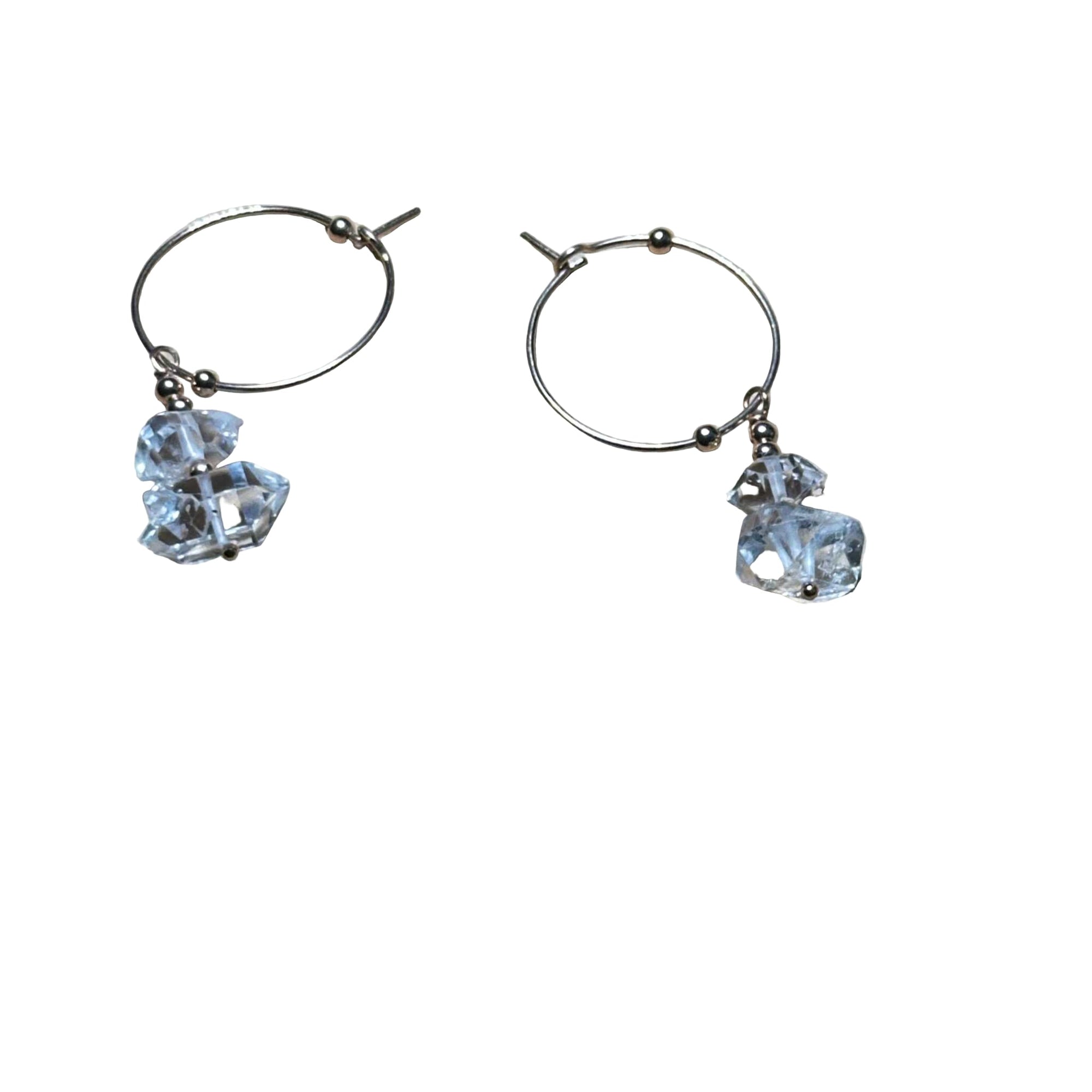 Herkimer Bertoni small hoop earrings with genuine Herkimer diamond quartz crystals on rose gold filled sterling silver hoops