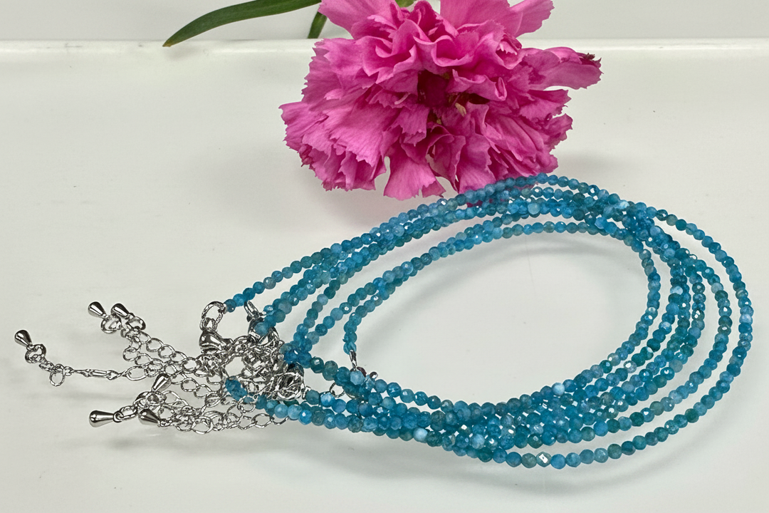 2mm Faceted Natural Apatite Anklet Stainless Steel Clasp - Motivation &amp; Progress