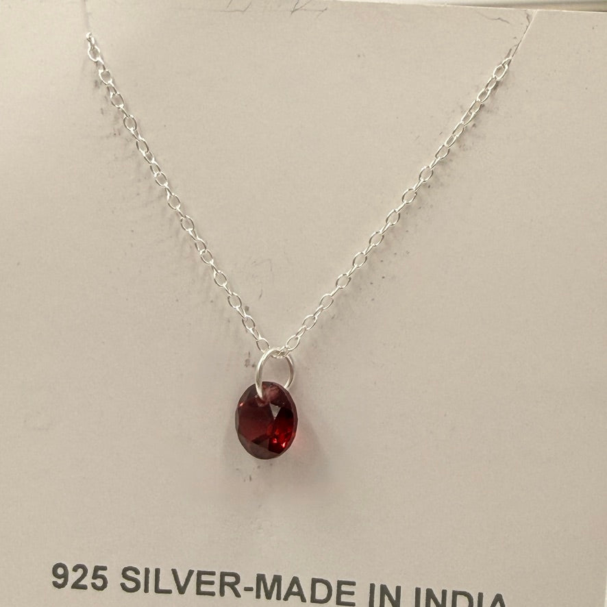 Sterling Silver Dainty Faceted Gemstone Necklace