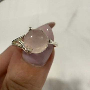 Rose Quartz Round Prong-Set Ring – Sterling Silver – Size 9